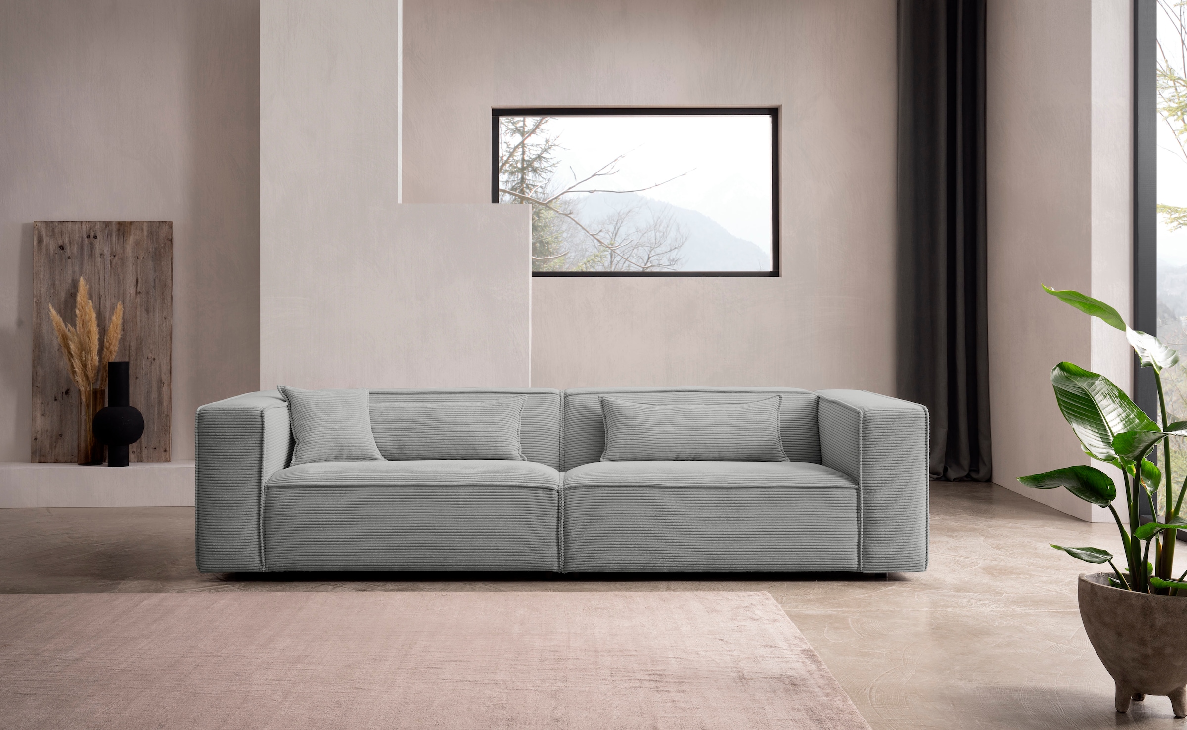 LeGer Home by Lena Gercke 3-Sitzer "PIARA, Cord, Sofa mit Kedernaht" schwarze Füße, bequemer Sitzkomfort