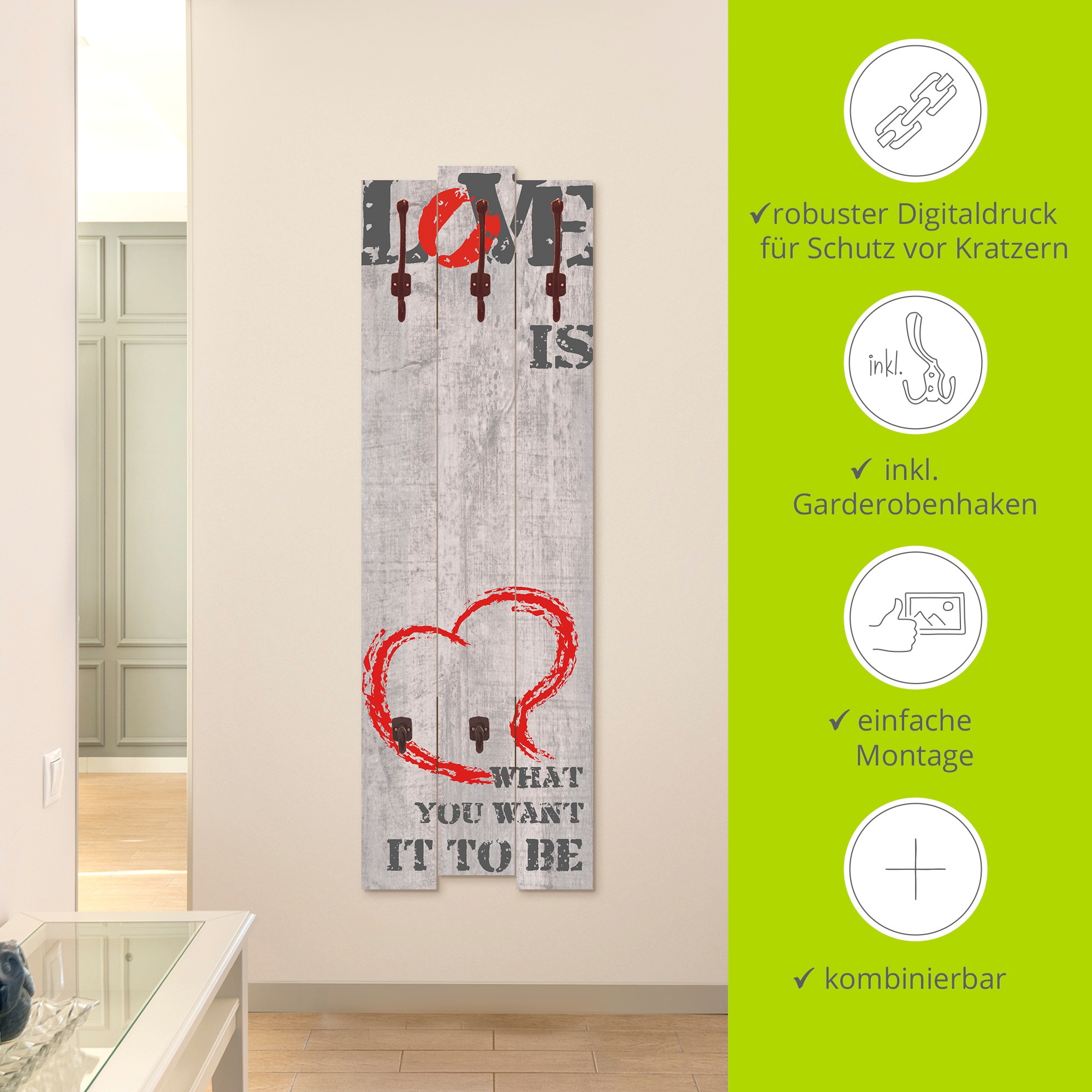 Artland Garderobenleiste »Liebe ist...«, teilmontiert