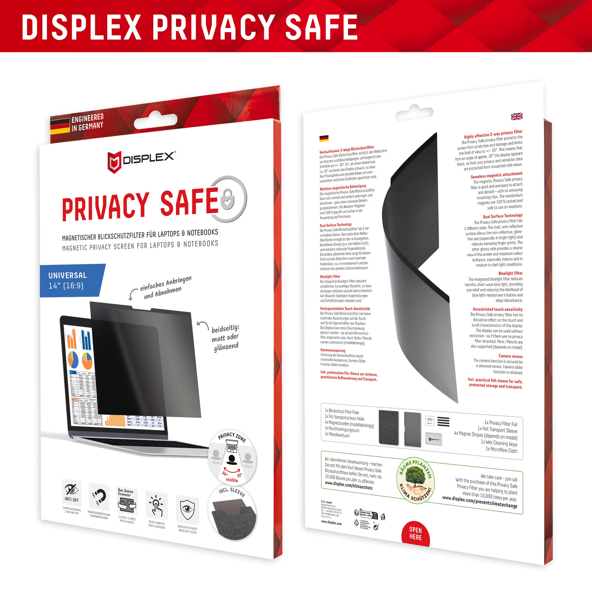 Displex Displayschutzfolie »Privacy Safe - Universal 14, 16:9«, Blickschutzfilter