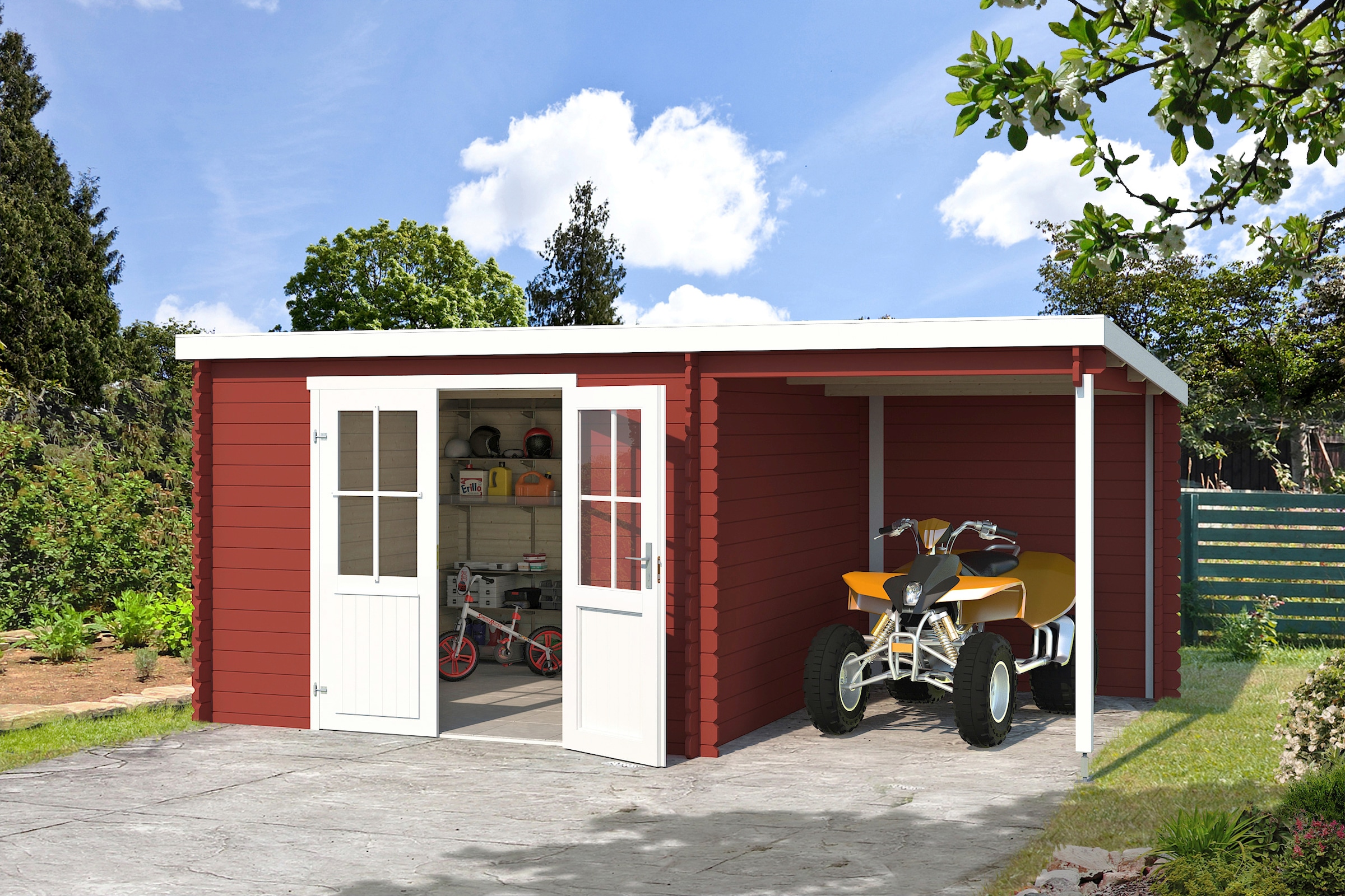 LASITA MAJA Gartenhaus "Tampa" Blockbohlenhaus 28mm, mit Anbau