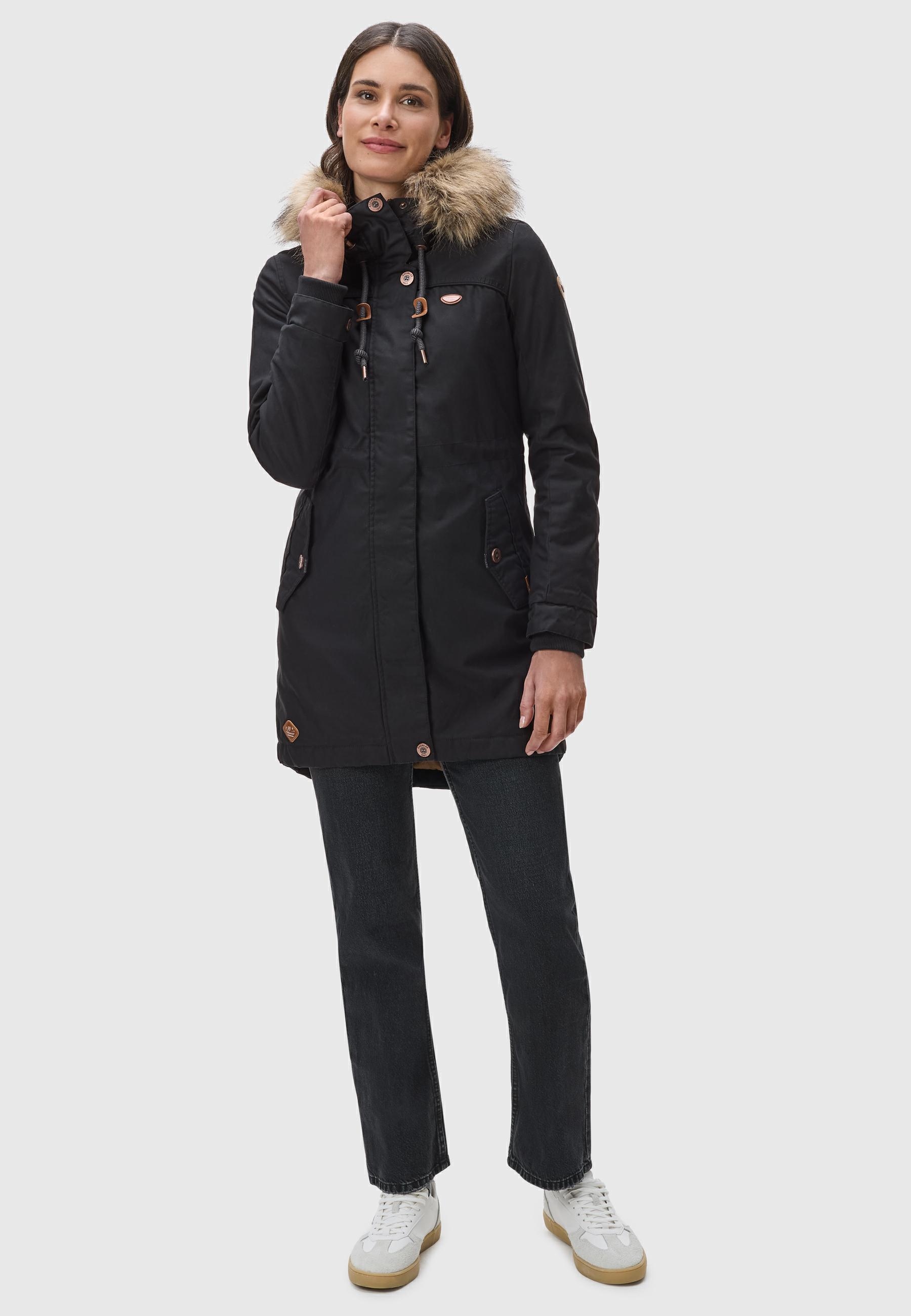 Ragwear Winterjacke »Tawny«, mit Kapuze, stylischer Winterparka mit großer Kapuze und Kunstfellkragen