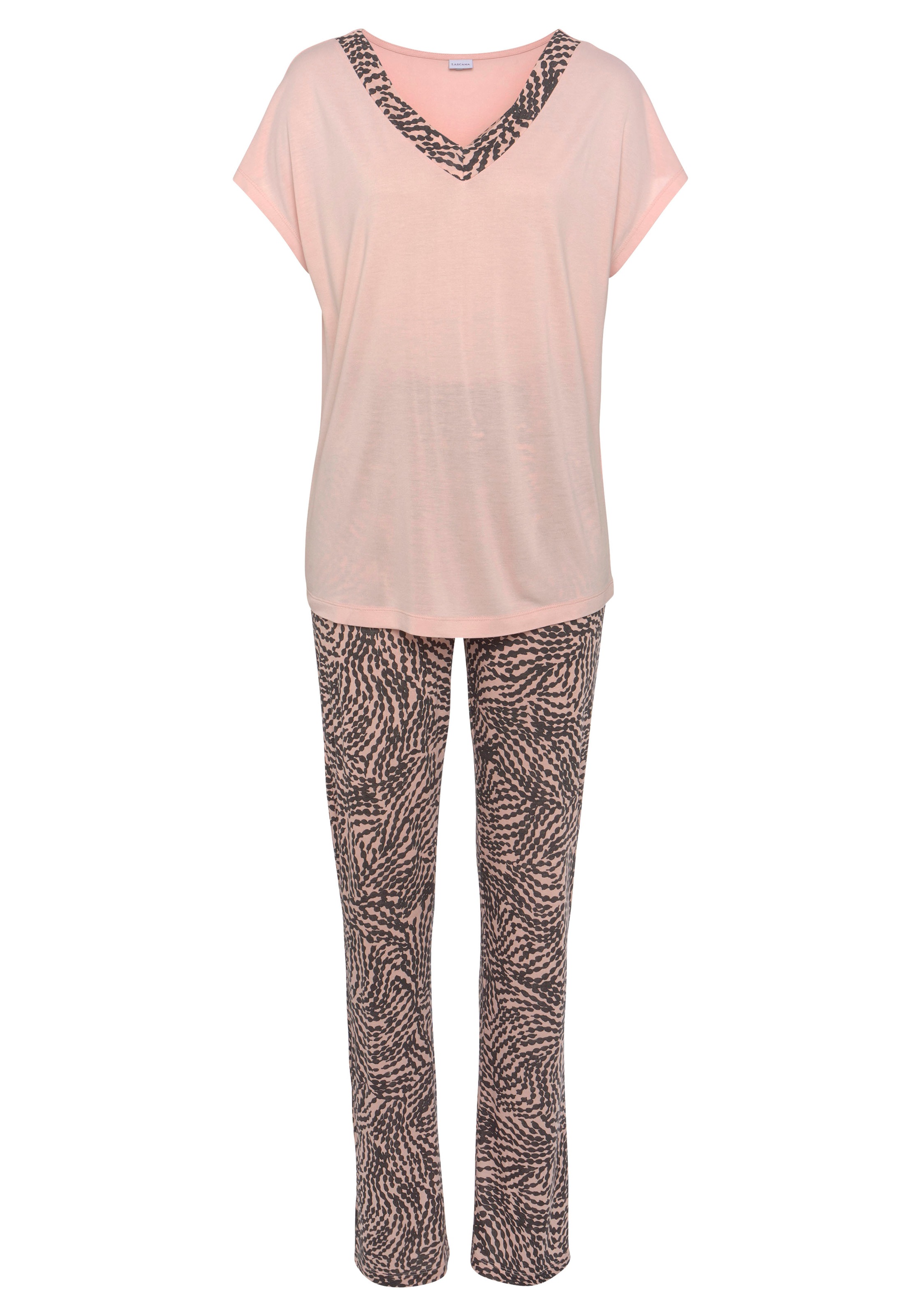 LASCANA Pyjama Set, 2 Stk. tlg., mit gemusterten Details günstig online kaufen