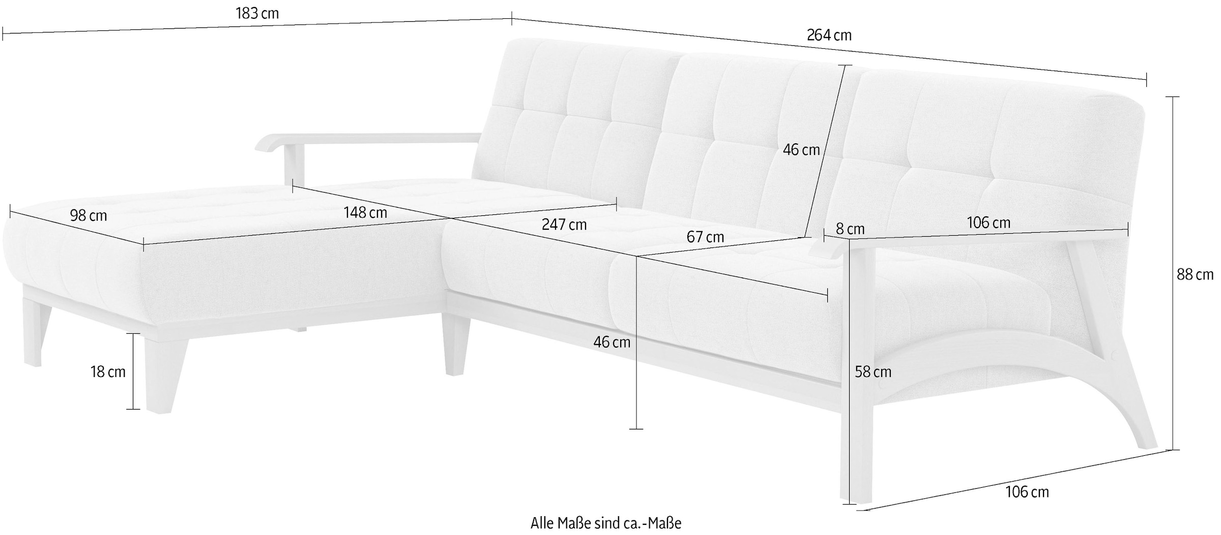 sit&more Ecksofa »Billund L-Form«, Armlehnen aus eichefarbigem Buchenholz, verschiedene Bezüge und Farben