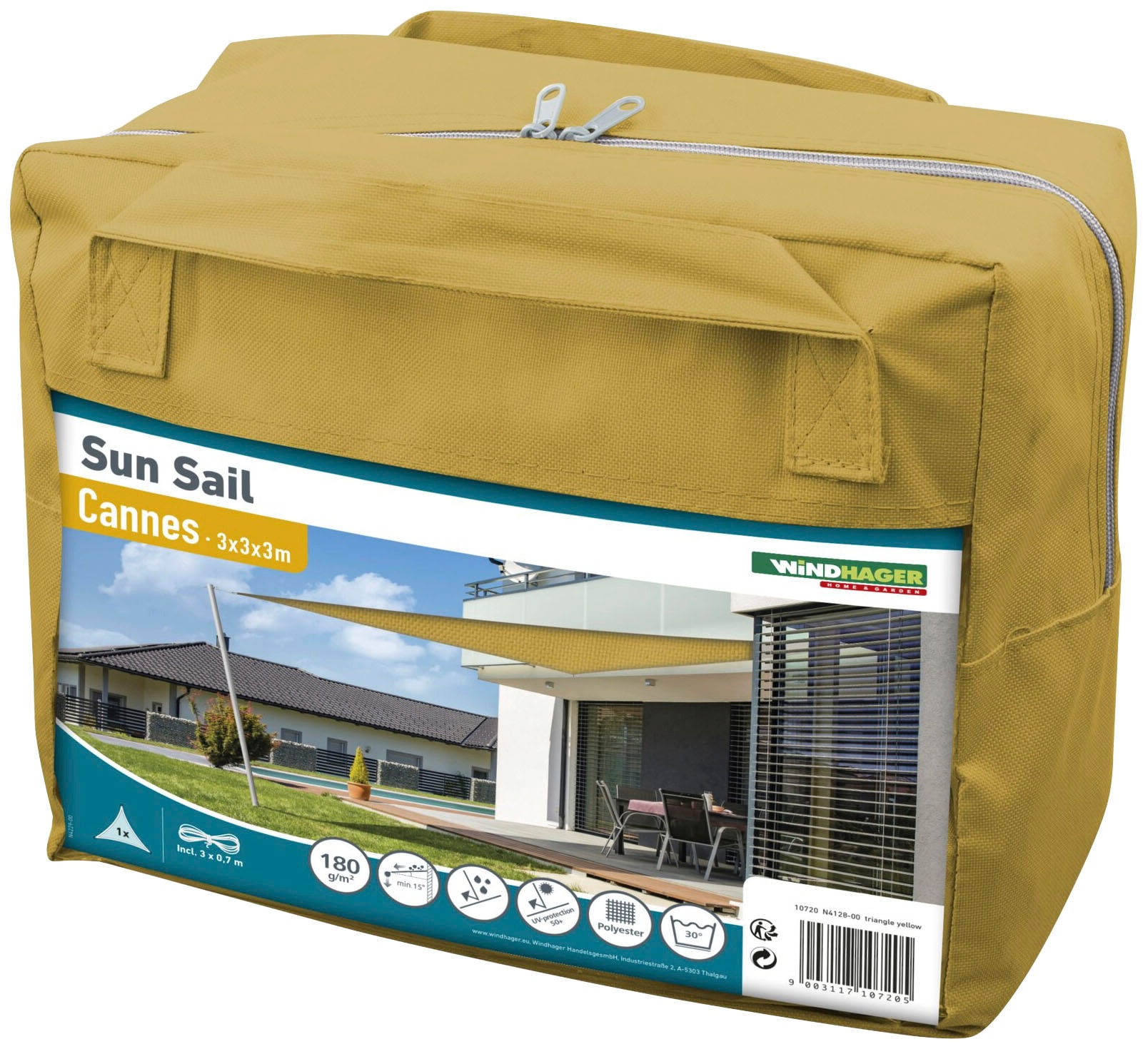 Windhager Sonnensegel »Cannes Dreieck«, 3x3x3m, gelb
