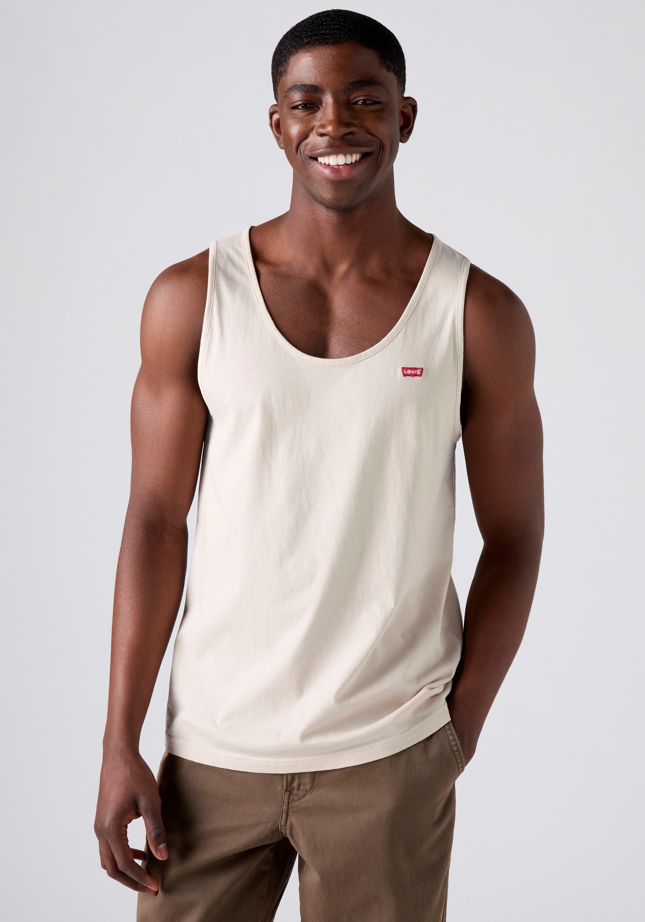 Tanktop LEVI'S "LSE HOUSEMARK TANK", Damen, Gr. XXL, pumice stone, Jersey, Obermaterial: 100% Baumwolle, regular fit normal, Rundhals, Tops Tanktop, mit Logo Stickerei