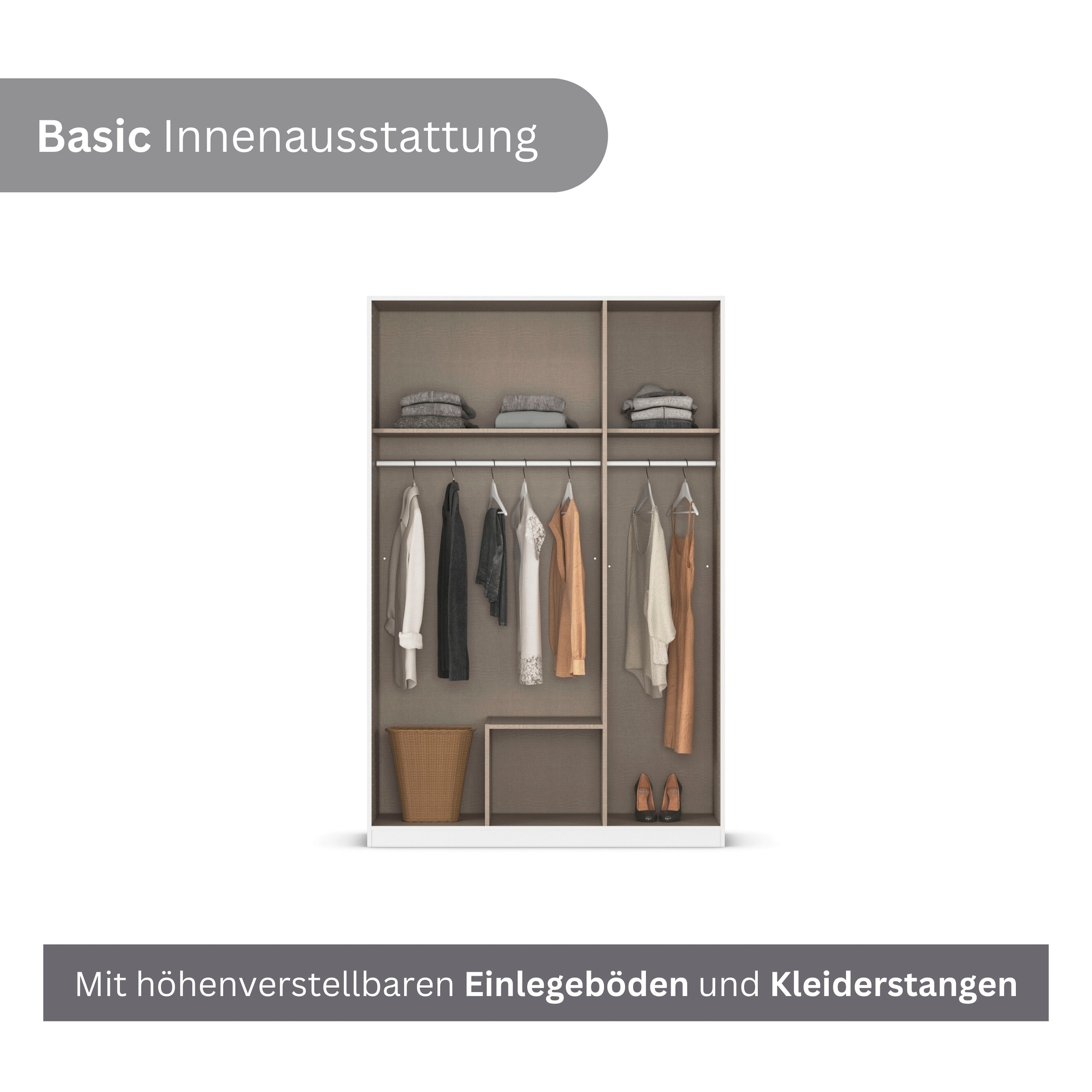rauch Drehtürenschrank »Kleiderschrank Garderobe GAMMA Breite 136 cm« in 3 Ausstattungen BASIC/CLASSIC/PREMIUM (inkl. SOFT-CLOSE-Funktion),  mit Schubladen, verschiedene Griff-Varianten TOPSELLER MADE IN GERMANY