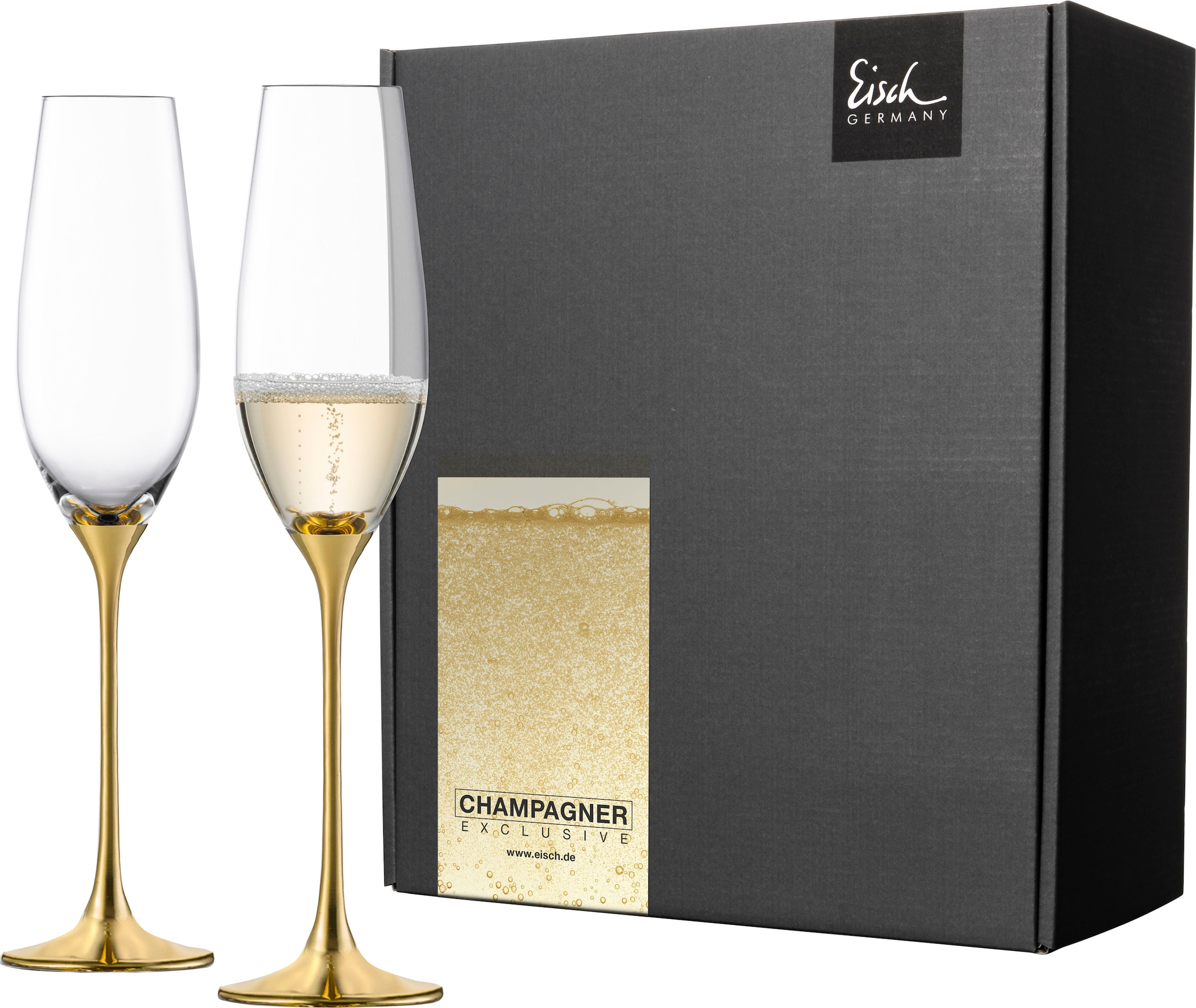 Eisch Sektglas »Champagner Exklusiv«, (Set, 2 tlg.), Auflage in Echtgold, 180 ml, 2-teilig