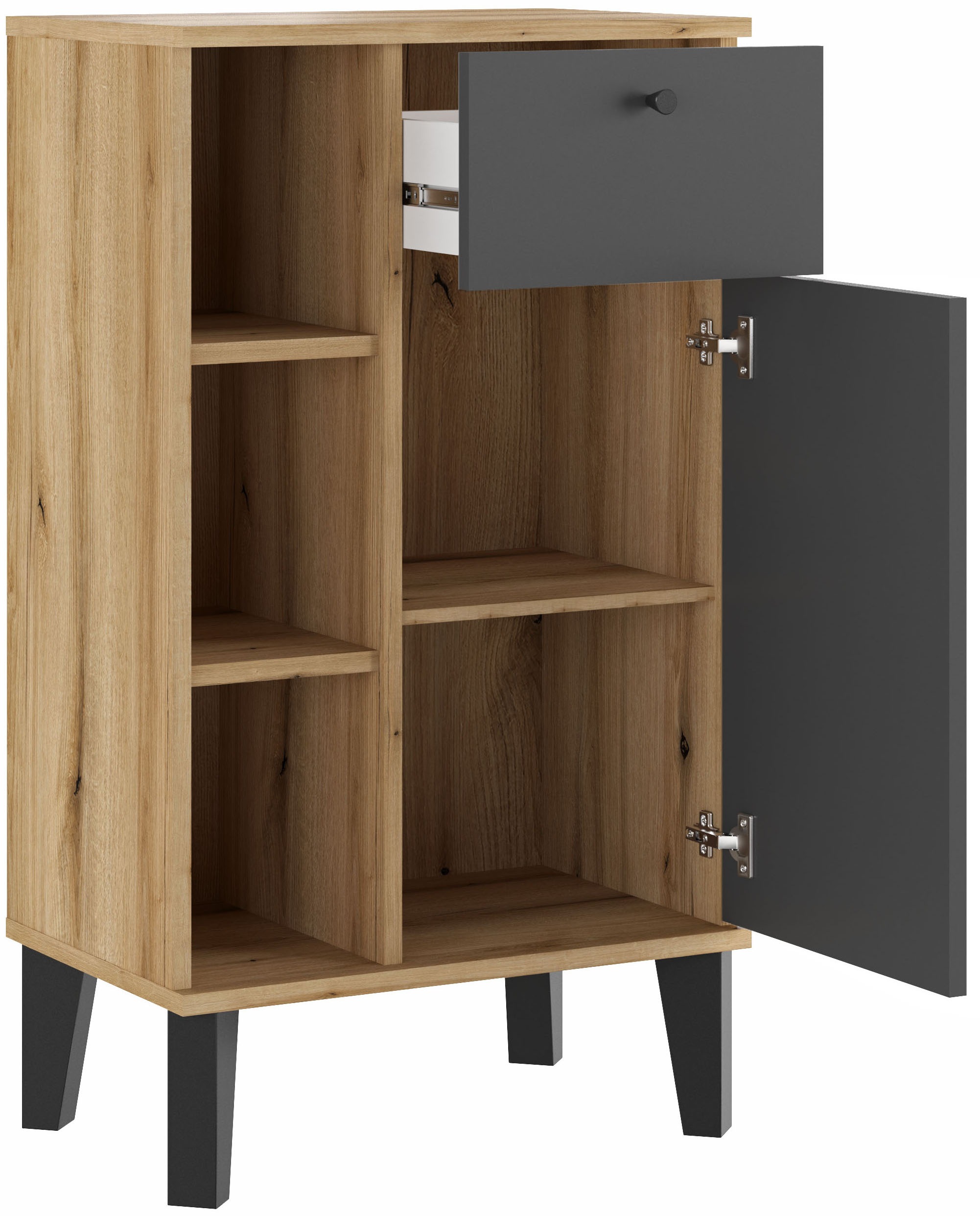 INOSIGN Midischrank »Oslo, Badschrank mit Knopfgriff, Schrank im skandinavischen Design«, in der Türfarbe Weiß oder Grau verfügbar, ausreichend Stauraum