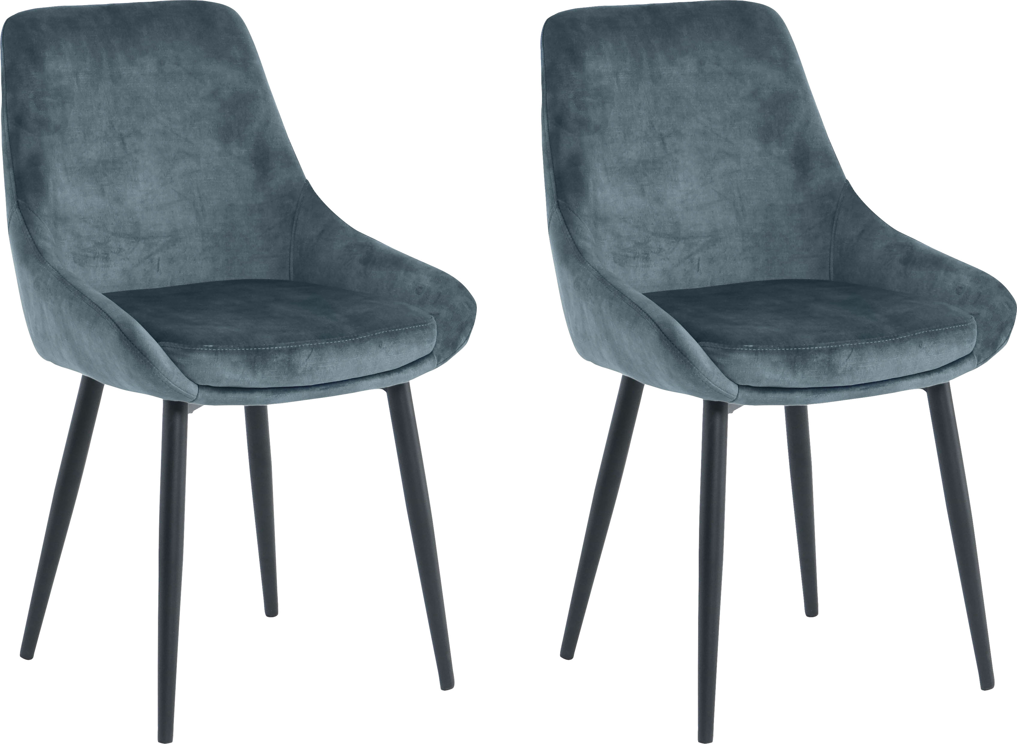 Polsterstuhl SIT, blau (blau, schwarz, schwarz), B:48cm H:84cm T:57cm, Metall, Polyester, Stühle, Polsterstuhl, glamouröser Bezug in Samtoptik