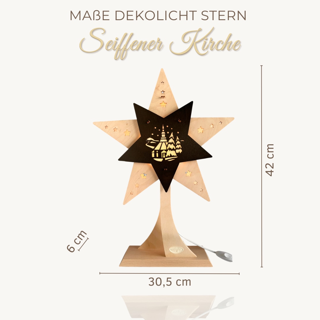Weigla Dekostern »LED Seiffener Kirche, Dekoleuchte aus Holz, NATUR-BRAUN«