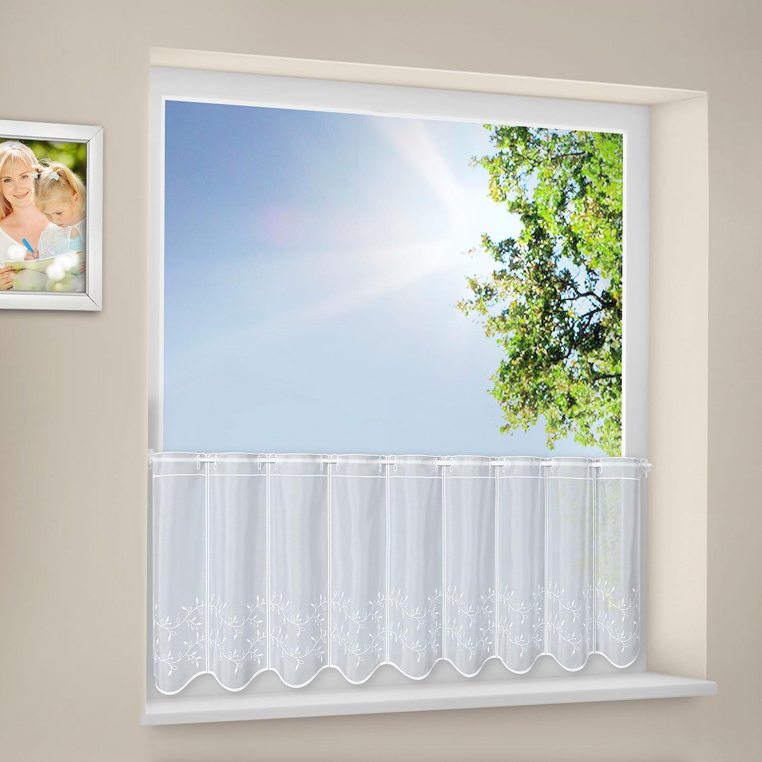 Thumbnail - Gerster Scheibengardine "TWINE" Durchzuglöcher 1 Stk. tlg. Hochwertiger Voile bestickt Blumenranken