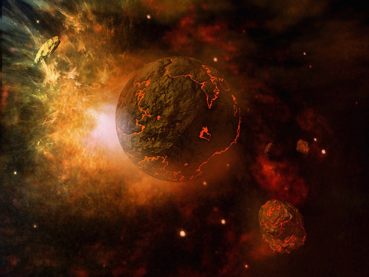 Papermoon Fototapete "Feuriger Planet und Asteroiden"