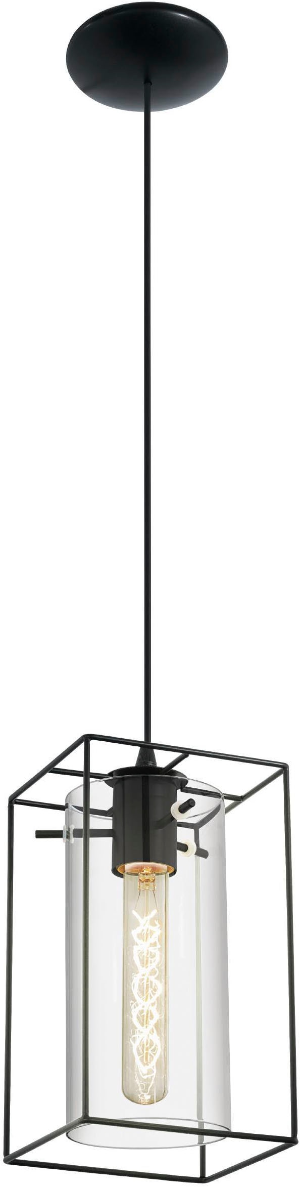 EGLO Hängeleuchte »Loncino Pendellampe, Vintage, Hängelampe aus Stahl und Glas, E27« E27 1 Stk. Hängeleuchte - L15 x B15 x H110 cm - schwarz - 1X60W exkl.