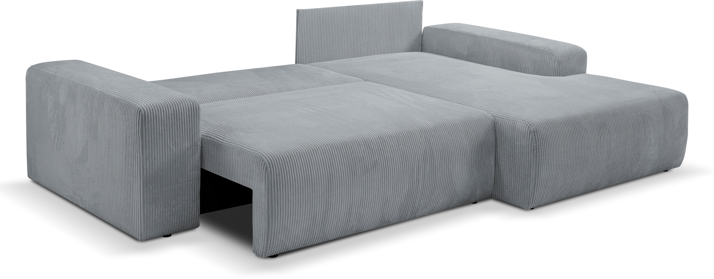 WERK2 Ecksofa »Rotterdam-L, kuschelweicher Cord oder Breitcord, L-Form, Breite 267 cm«, Design Ecksofa mit Schlaffunktion & Bettkasten, Cord, Grau
