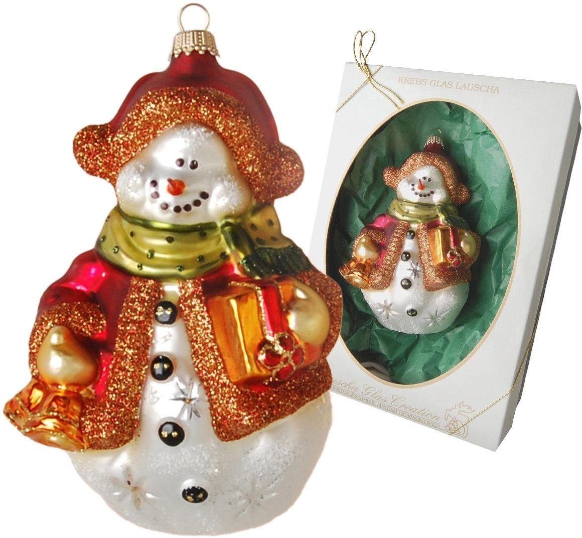 Krebs Glas Lauscha Christbaumschmuck »Schneemann mit Geschenken u. Glocke, Weihnachtsdeko, Christbaumschmuck«, (1 tlg.), mundgeblasen