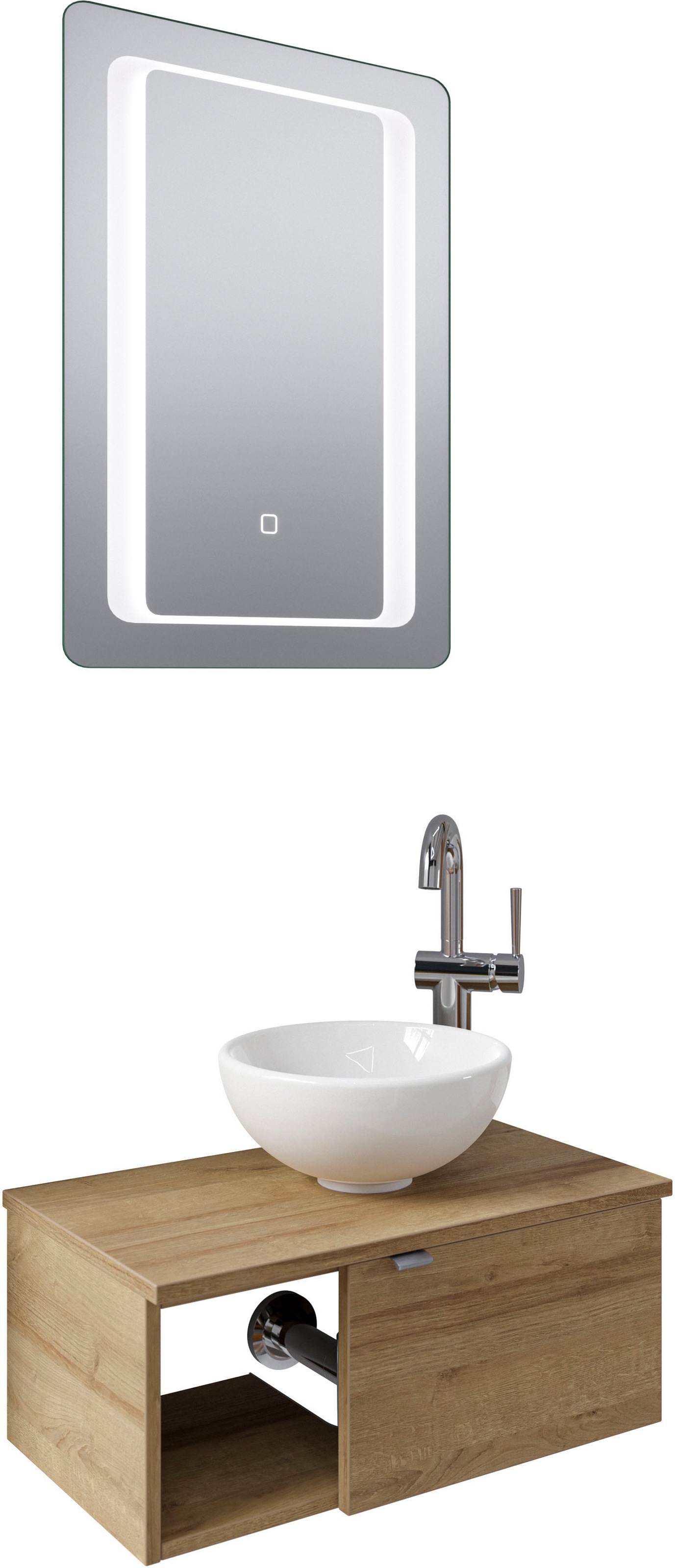 Saphir Badmöbel-Set »Serie 6915«, (4 St.), Gäste-Bad, 61 cm breit, mit LED-Spiegel, offenem Fach und 1 Tür