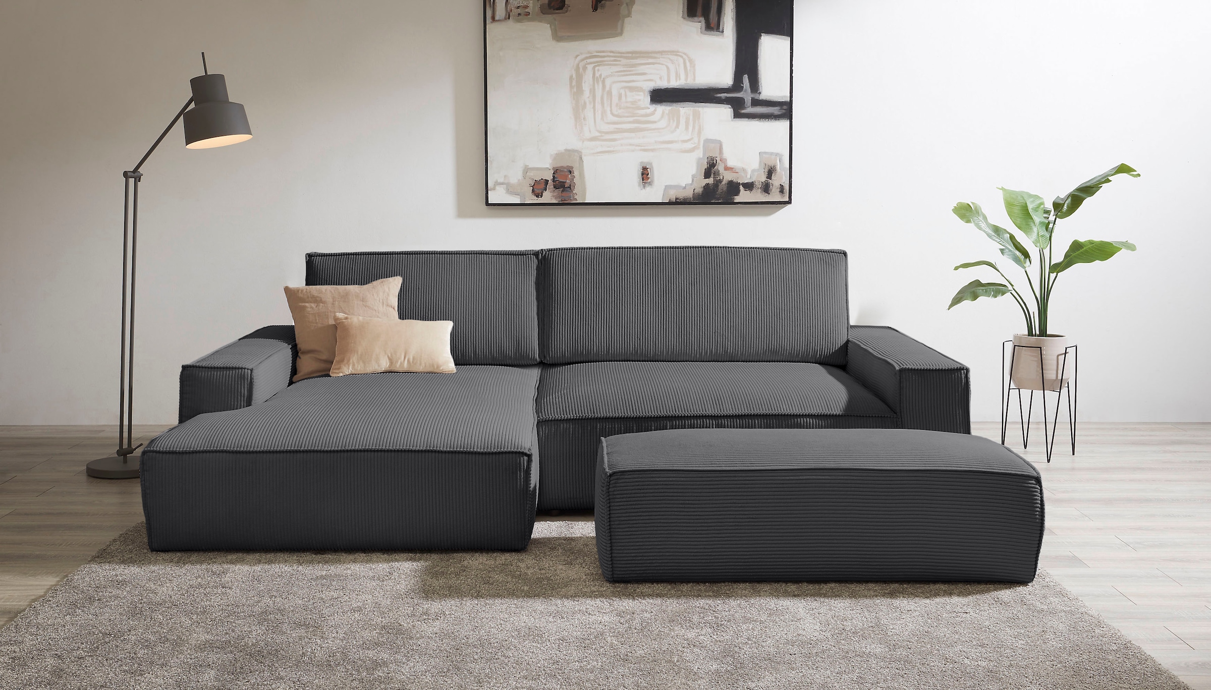 OTTO home Polsterecke "SHERWOOD XXL tief, L-Form, Schlaffunktion, Bigsofa, Cord, Leinenoptik" stellbar zum Schlafsofa (Krokodilverbinder), Cord, Leinenoptik
