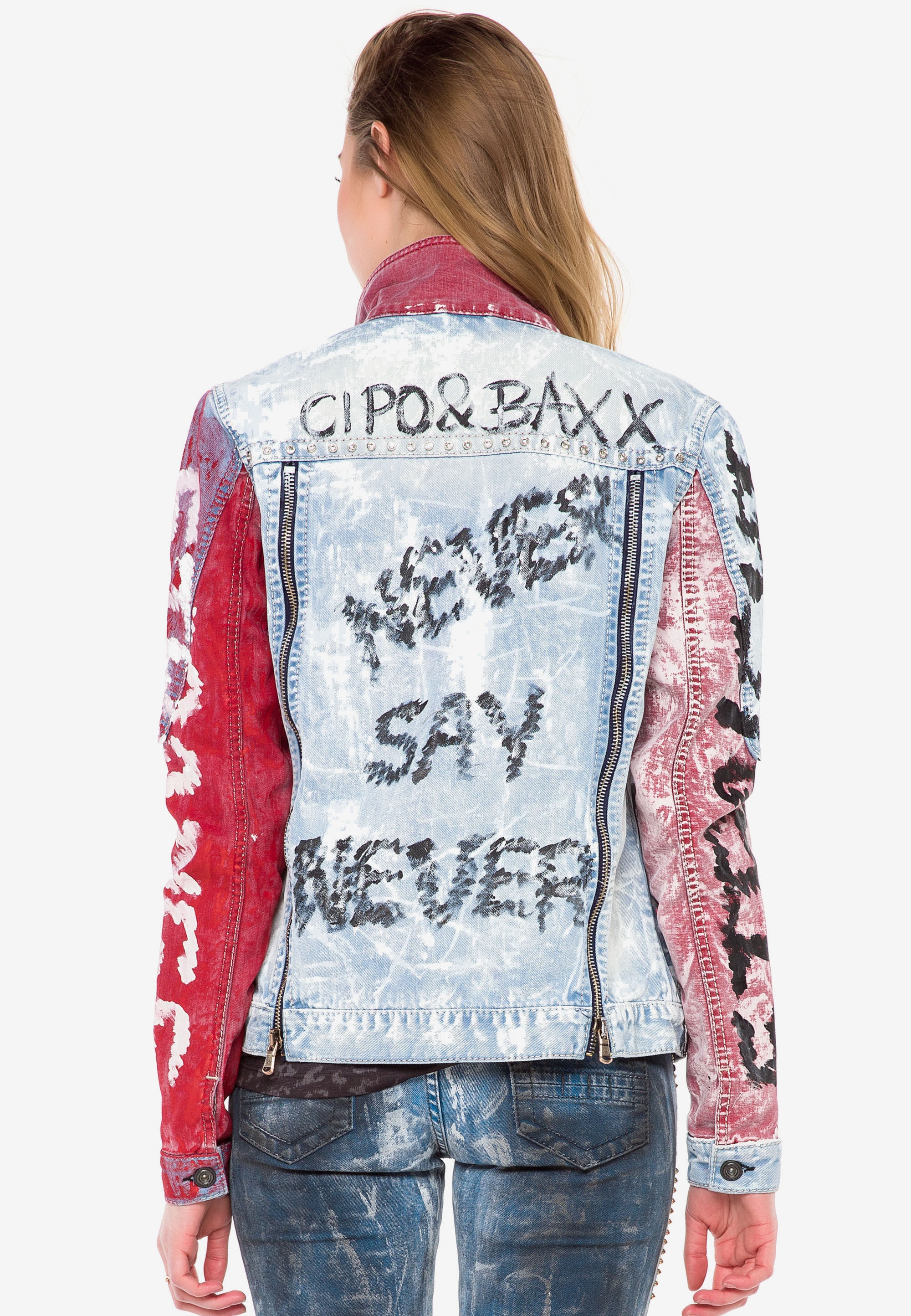 Cipo & Baxx Jeansjacke »WJ162« ohne Kapuze mit buntem Muster