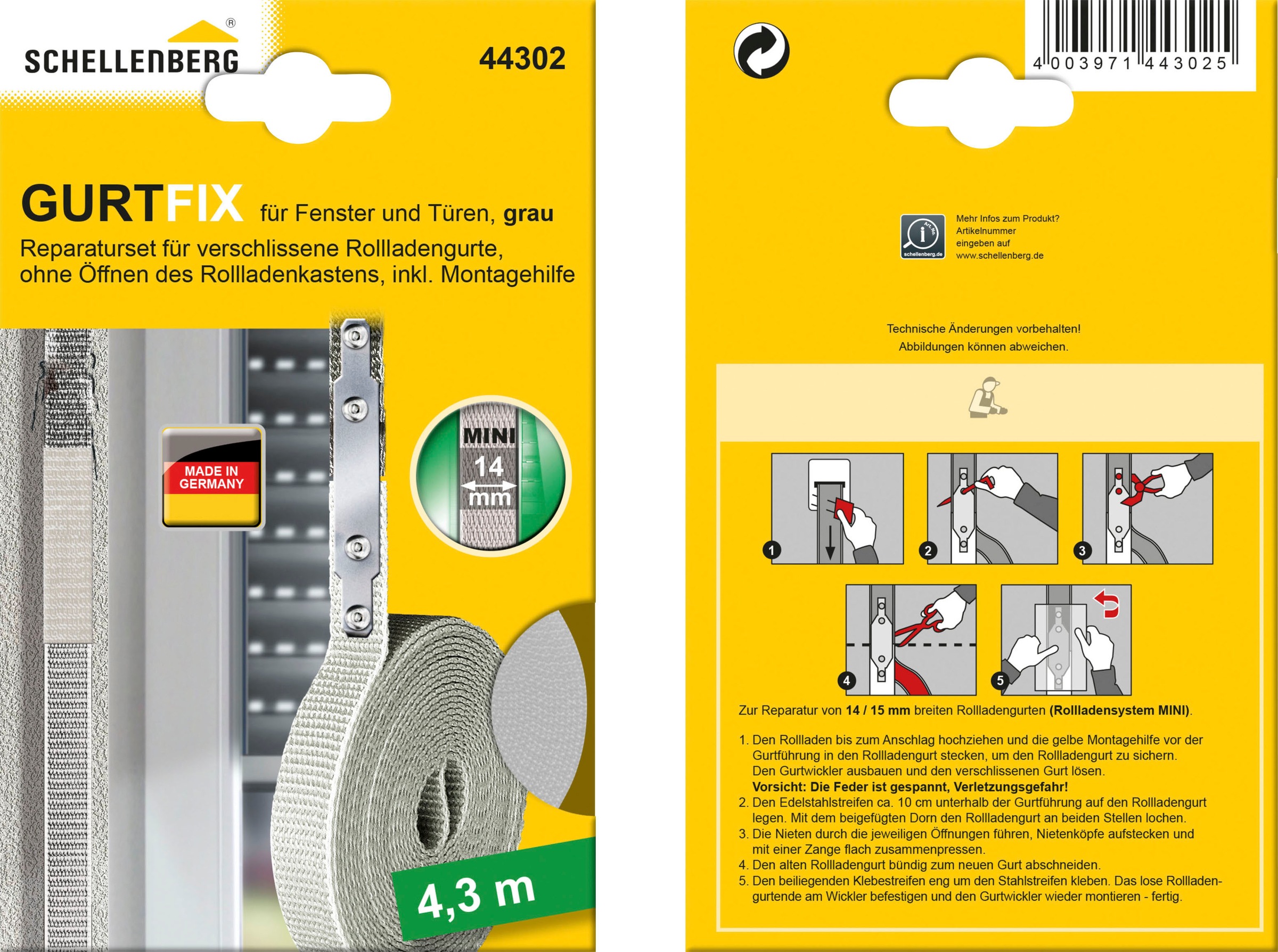 SCHELLENBERG Reparatur-Set »Rollladen Gurtfix für das Rollladensystem Mini«, für alte Gurtbänder in unterschiedlichen Farben, 14 mm x 4,3 m