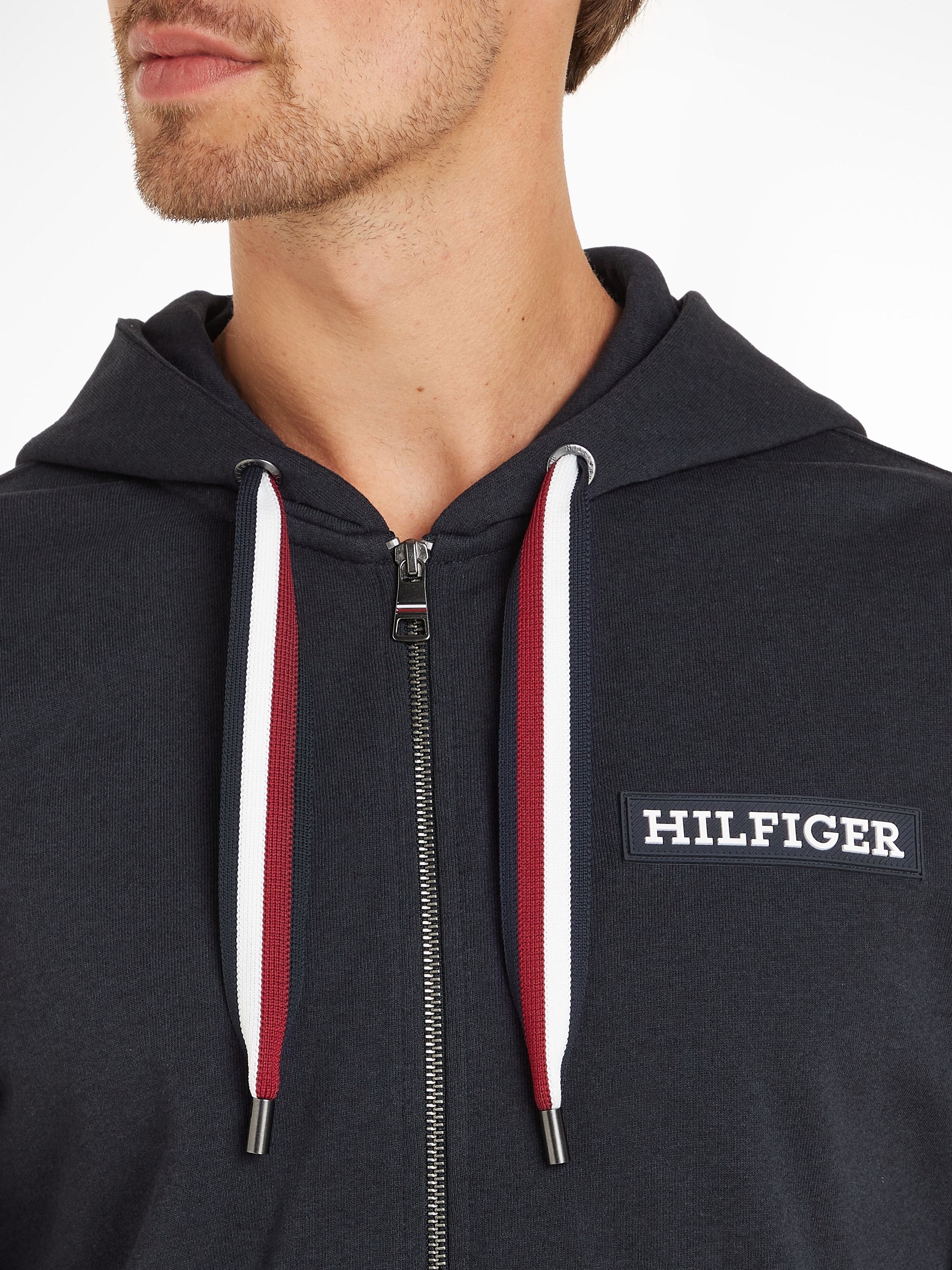 Tommy Hilfiger Kapuzensweatjacke »GLOBAL STRIPE HOODED ZIP THRU«, mit Kordel