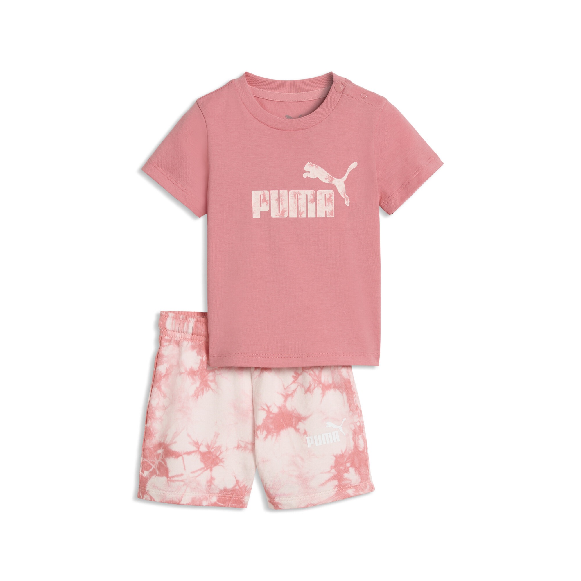 Jogginganzug PUMA "Essentials Tie-dye T-Shirt and Shorts im Set Kinder", Jungen, Gr. 74, wild pink, Rippe: 80% Baumwolle, 20% Polyester, Sportanzüge Jogginganzug