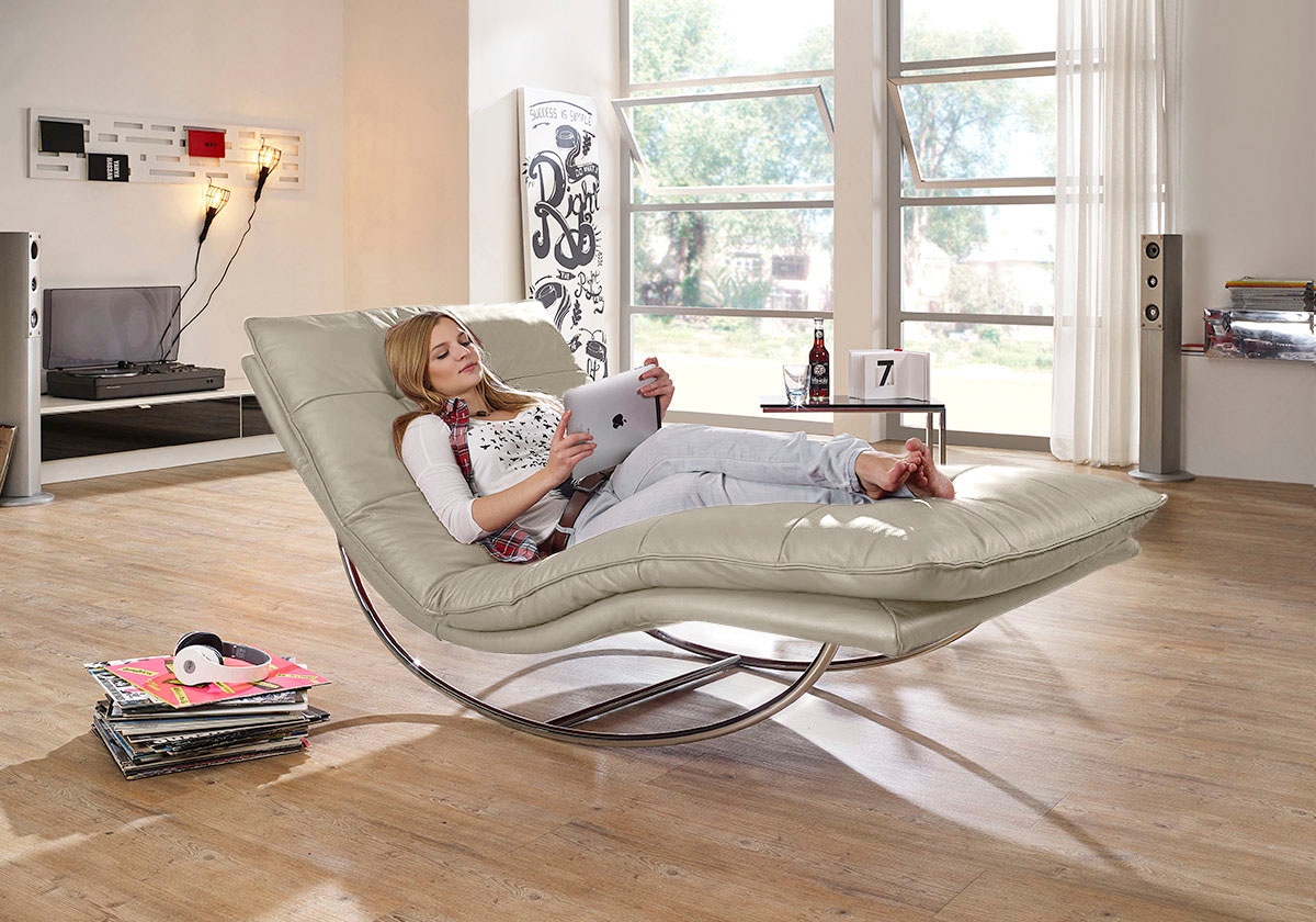 W.SCHILLIG Relaxliege "daily dreams" in Waffelkissen-Optik, Schaukelgestell Chrom glänzend, in 2 Breiten