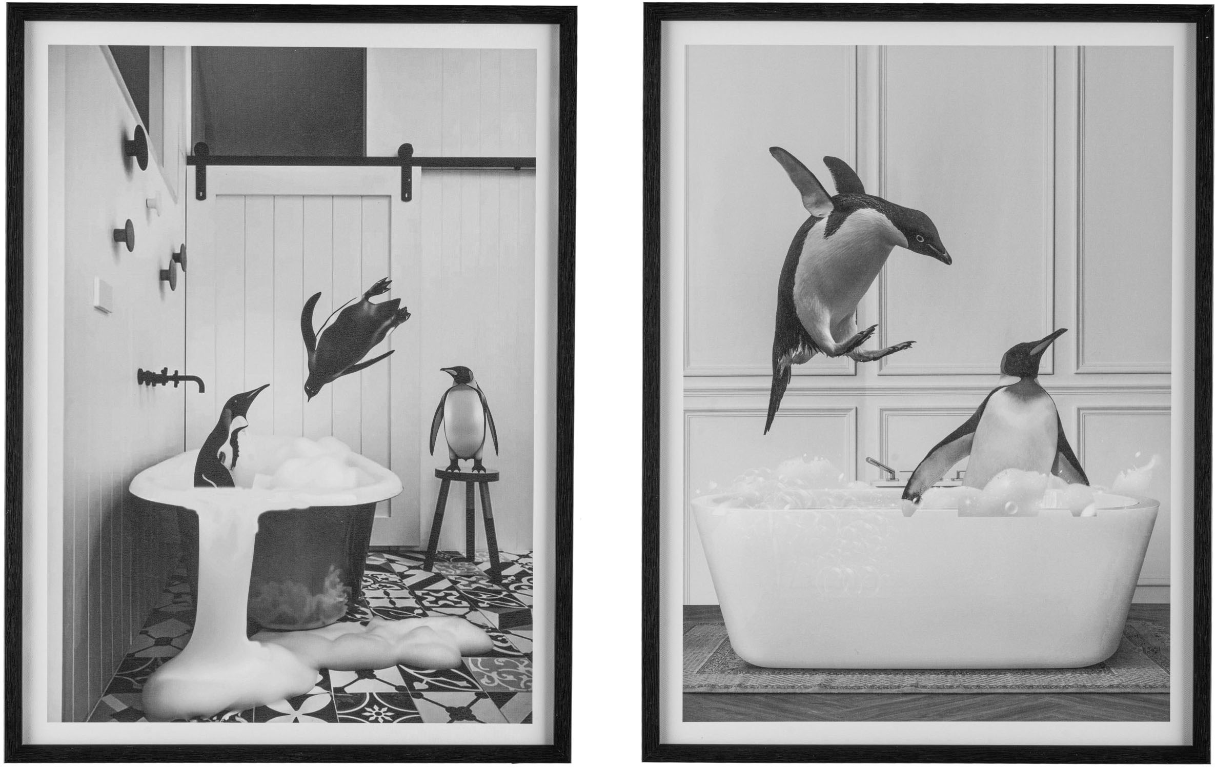 Creativ home Bild mit Rahmen "Leinwandbild Pinguine in Badewanne" 2 Stk. tl günstig online kaufen