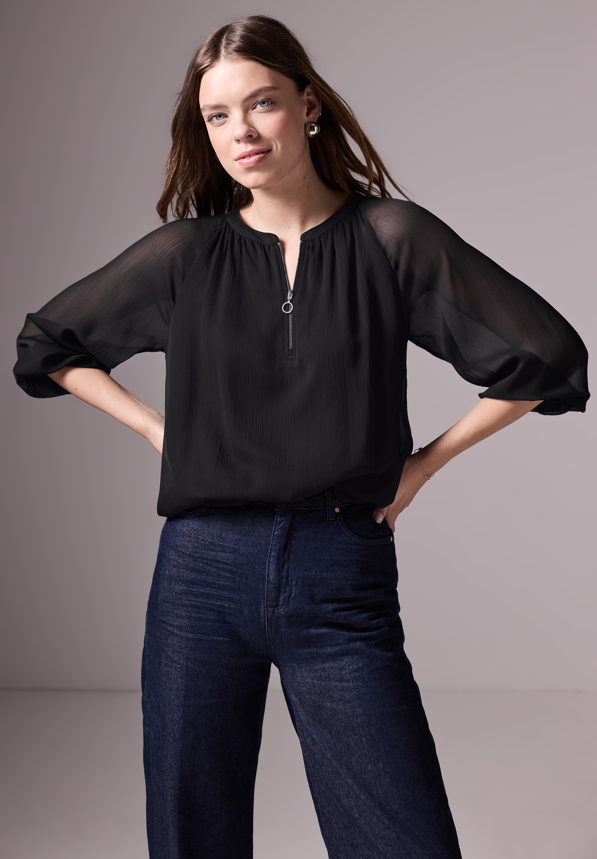 STREET ONE STUDIO Chiffonbluse mit Rundhalsausschnitt
