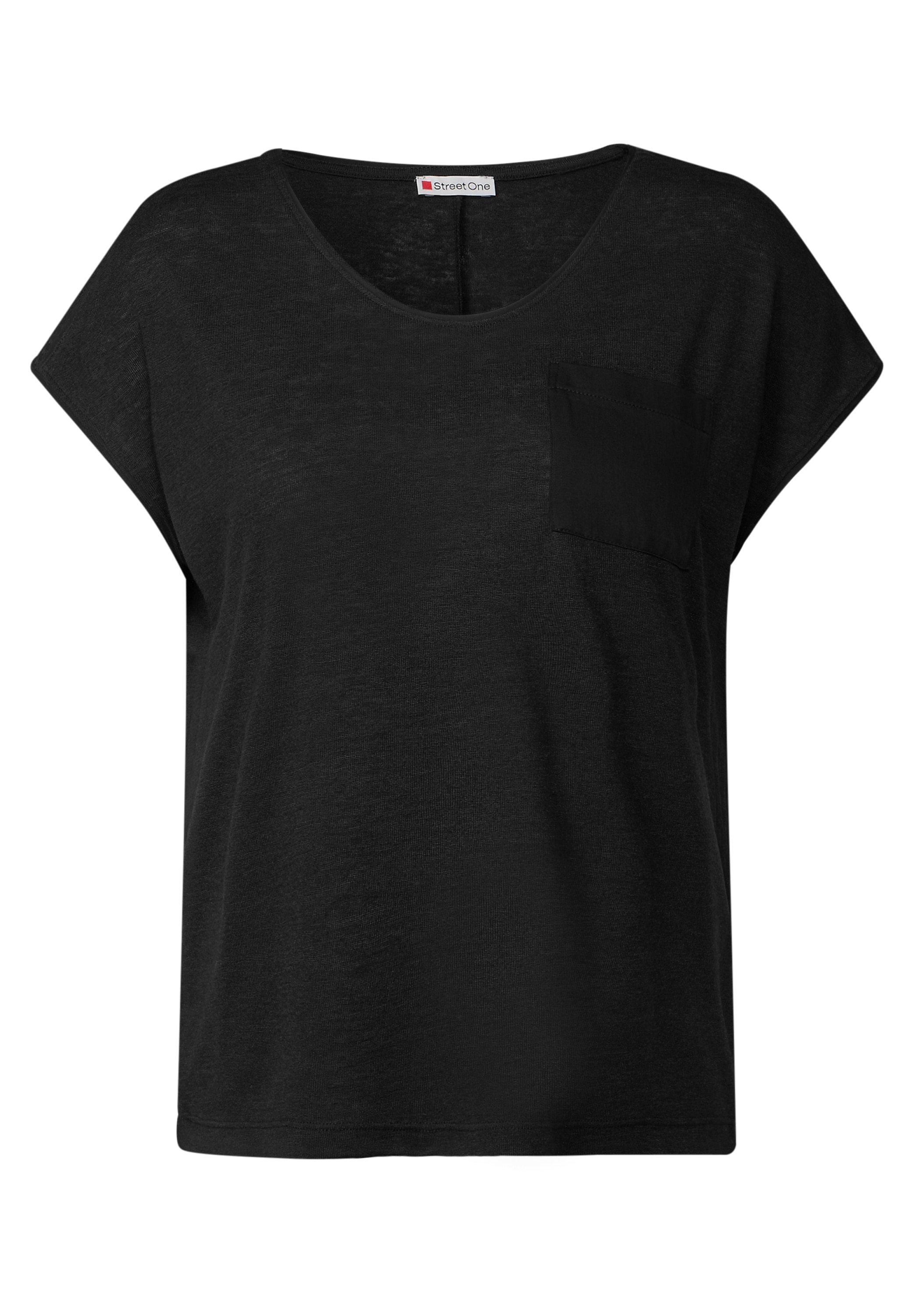 STREET ONE T-Shirt, im Leinen-Look und mit Brusttasche+ö