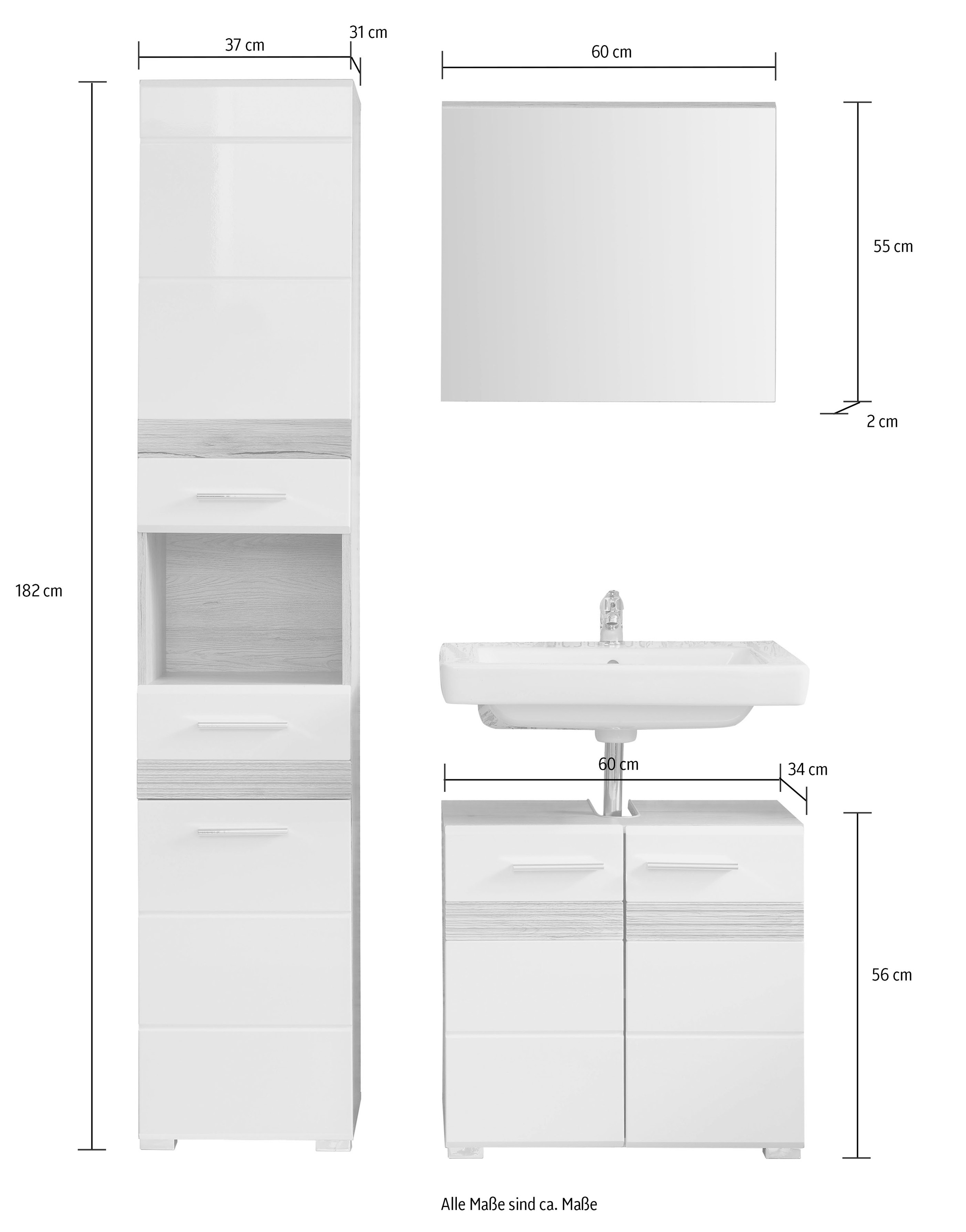 trendteam Badmöbel-Set »Tone«, (3 St.), Sparset, ca. bestellen / | BAUR / B/H/T: 34cm 182 3-tlg. + Waschbeckenunterschrank, 110