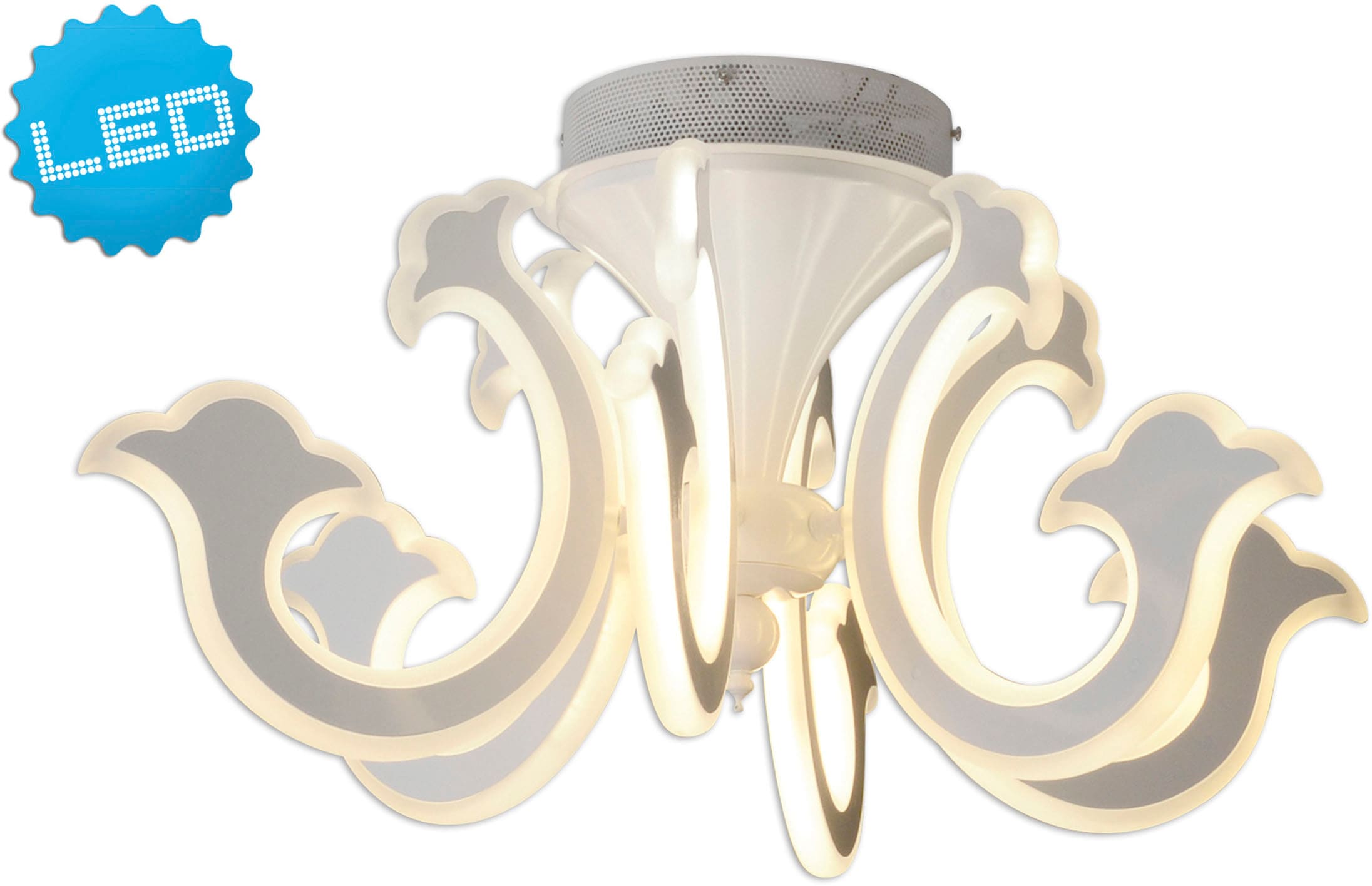 näve LED Deckenleuchte »Ludwig«, 1 flammig, Leuchtmittel LED-Modul | LED fest integriert, Krone weiß satiniert, dimmbar mit Fernbedienung, D: 66cm