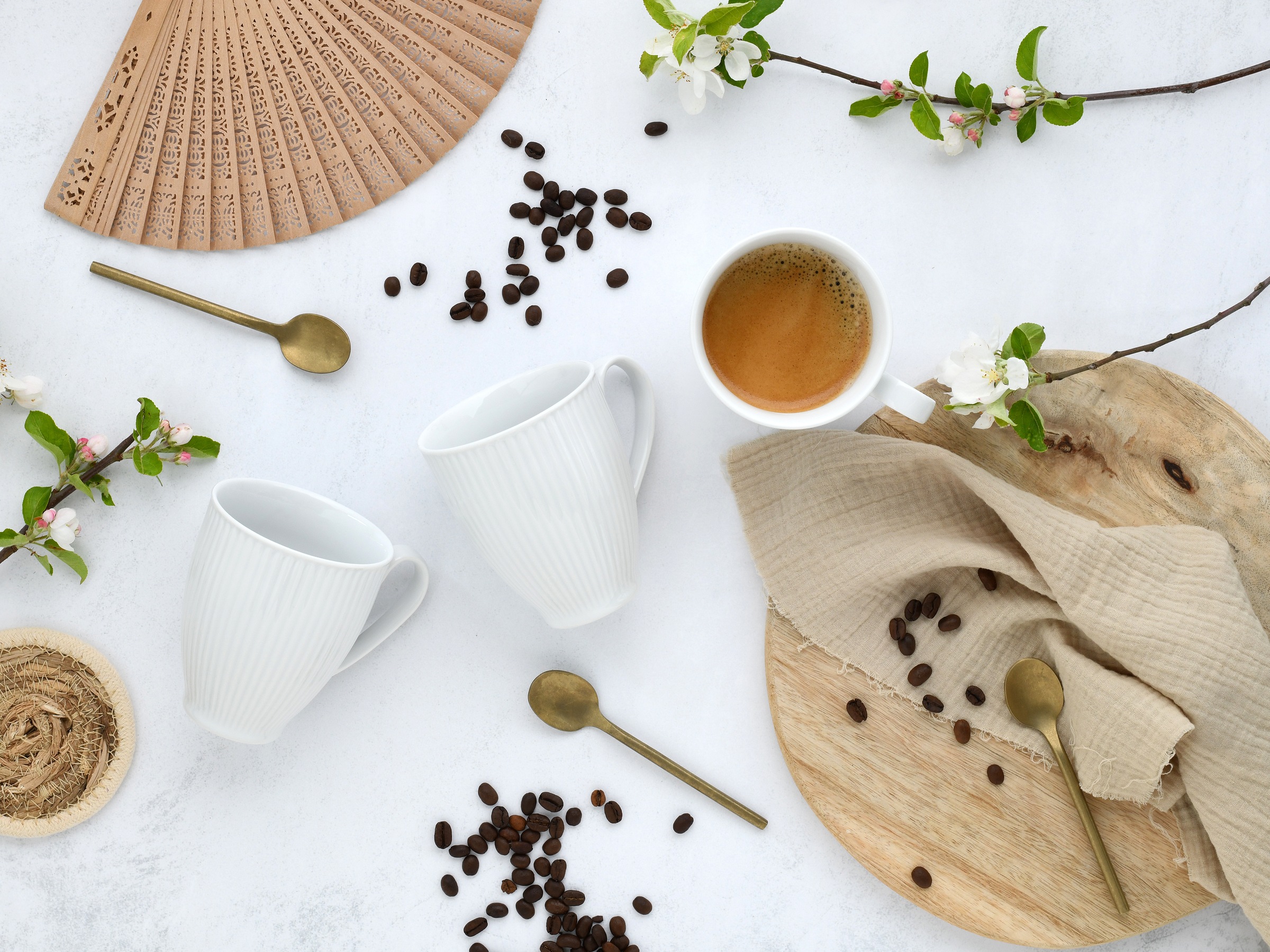 CreaTable Becher »Valencia Weiß, Kaffeebecher, 6-tlg.«, (Set, 6 tlg.), Elegant, Boho Chic