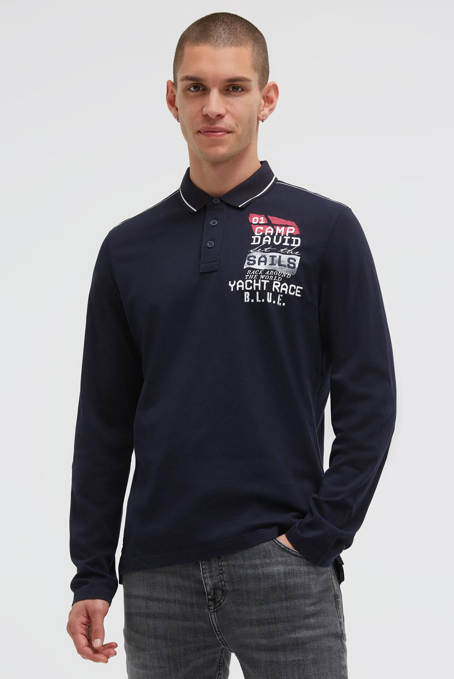 CAMP DAVID Langarm-Poloshirt aus Baumwolle