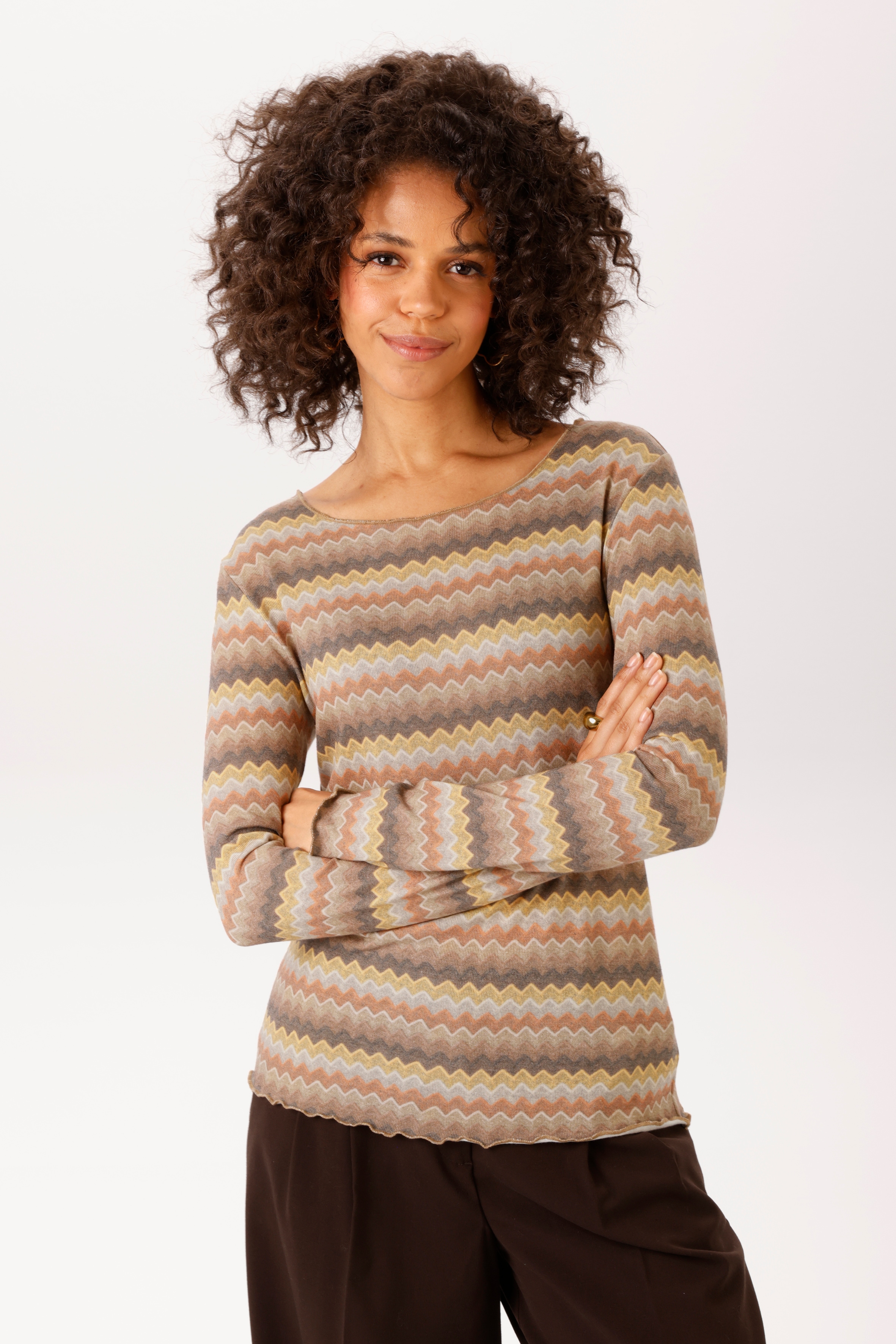 Aniston CASUAL Langarmshirt im trendfarbenem, geringelten Zick-Zack-Muster - NEUE KOLLEKTION