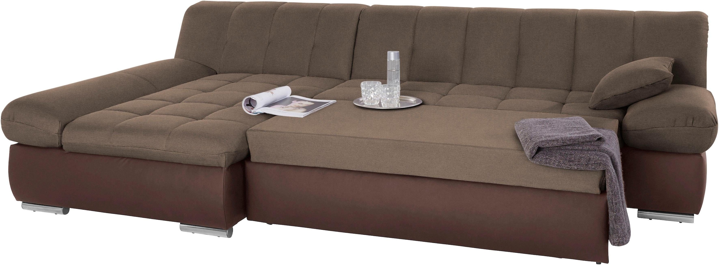 Ecksofa DOMO COLLECTION "Mona L-Form", braun (dunkelbraun, braun), B:297cm H:80cm T:173cm, Struktur fein 100% Polyester;Chenilleoptik 100% Polyester;SOFTLUX/Struktur fein 100% Polyester, Sofas, Ecksofa, wahlweise mit Bettfunktion 6