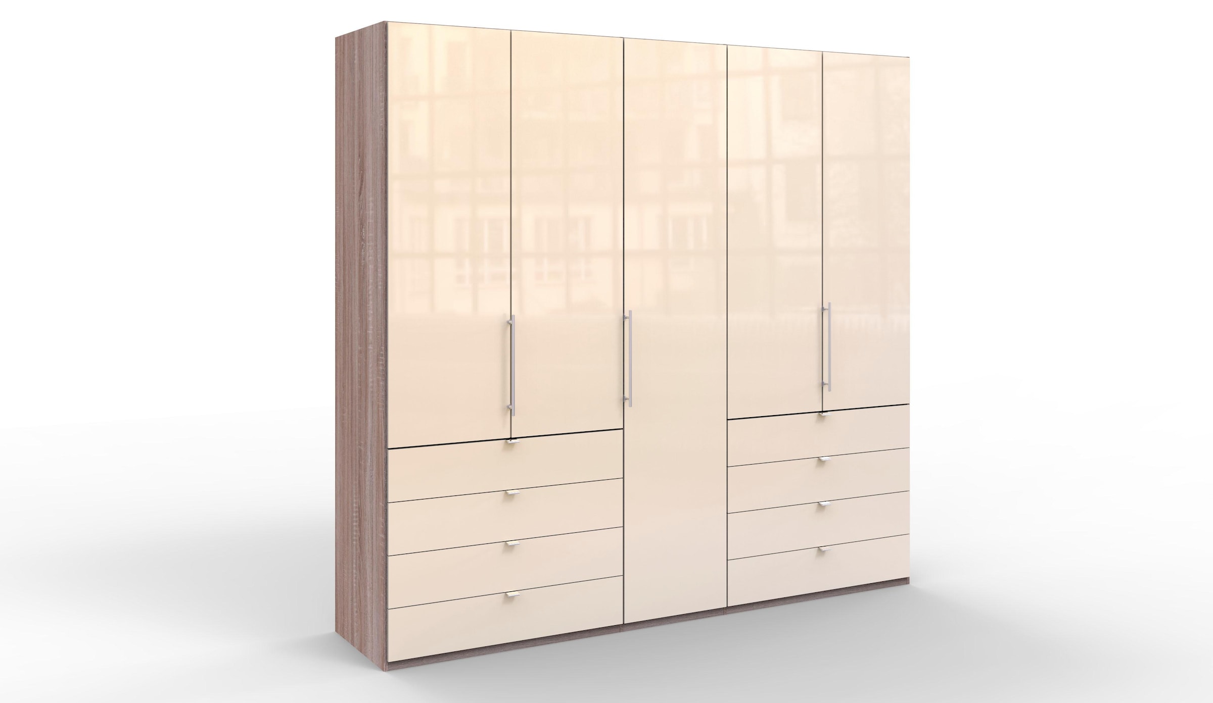 WIEMANN Falttürenschrank »Loft, hochwertige Glasfront, Metallgriffe, viel Stauraum«, (3 Breiten: 200cm/250cm/300cm, Höhe: 236cm), Qualität trifft edles Design, 8 Schubkästen, 6 Türen