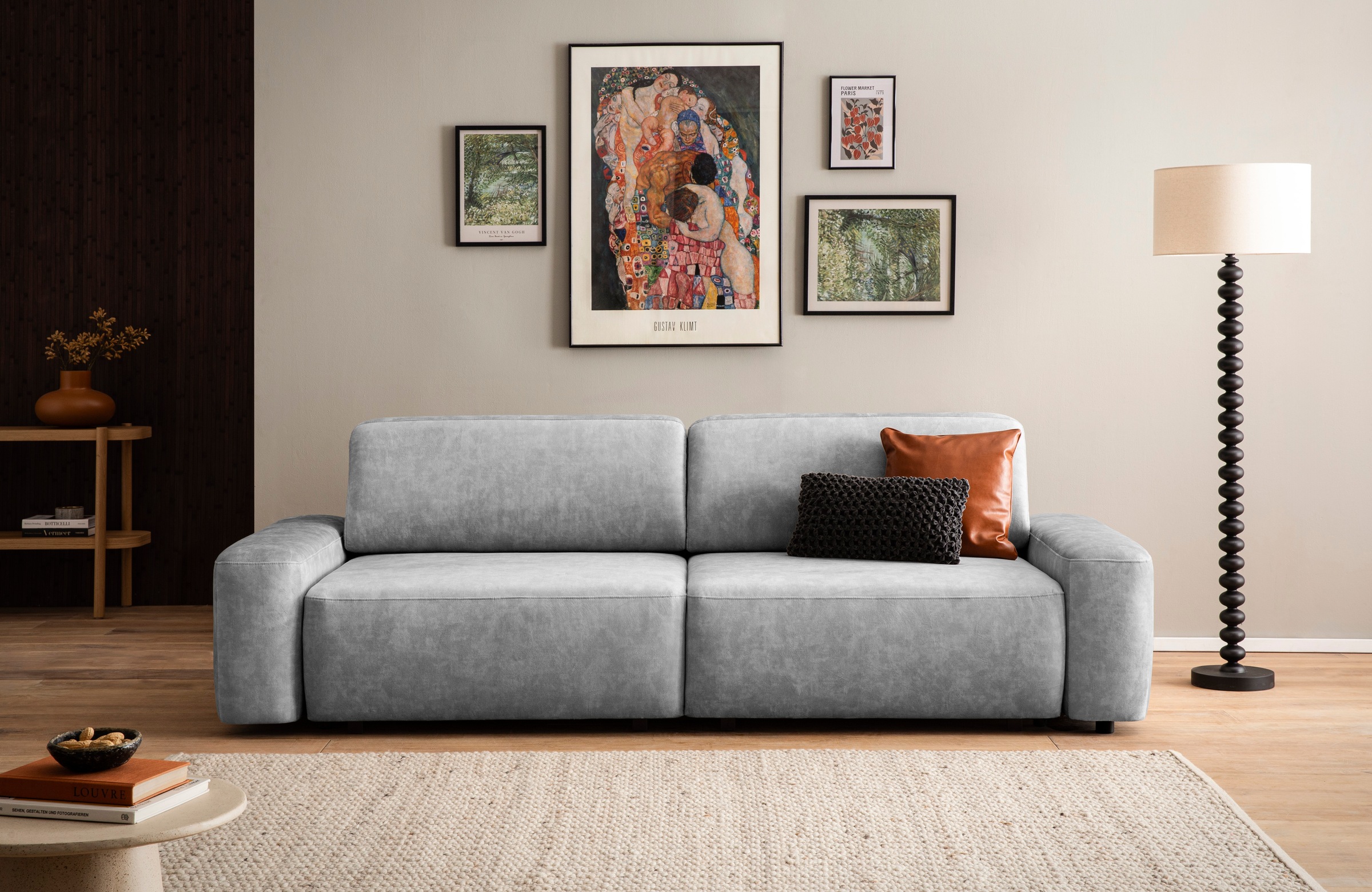 INOSIGN 3-Sitzer »TORGE (257cm), Sofa,Schlafsofa in Cord, Samtvelours, Struktur fein«, rundes Design, Schlaffunktion u. Bettkasten, Liegefläche: 135/200 cm