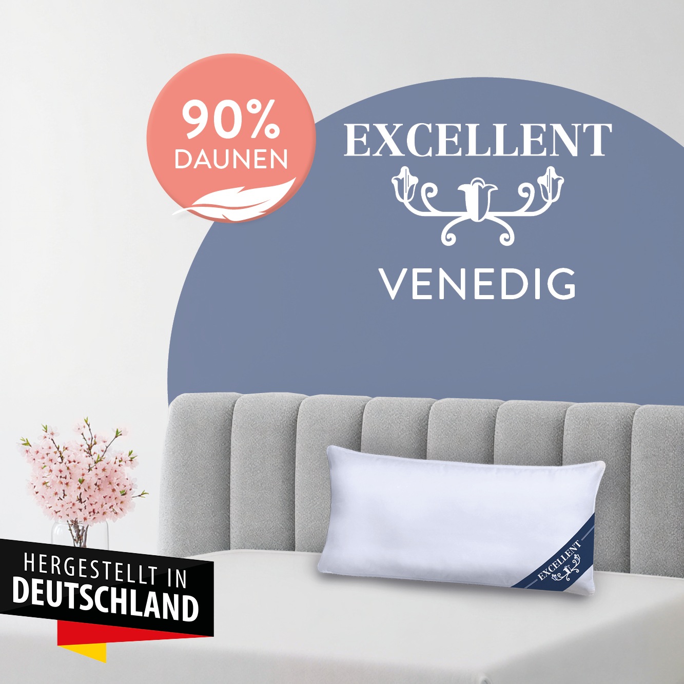 Excellent "Venedig, Kissen 1-tlg. oder 2-tlg. hergestellt in Deutschland" Füllung: 90% Daunen (Außenkammer) 1 Stk. tlg. Kopfkissen in 40x80 und 80x80, Hohenstein Institute ausgezeichnet