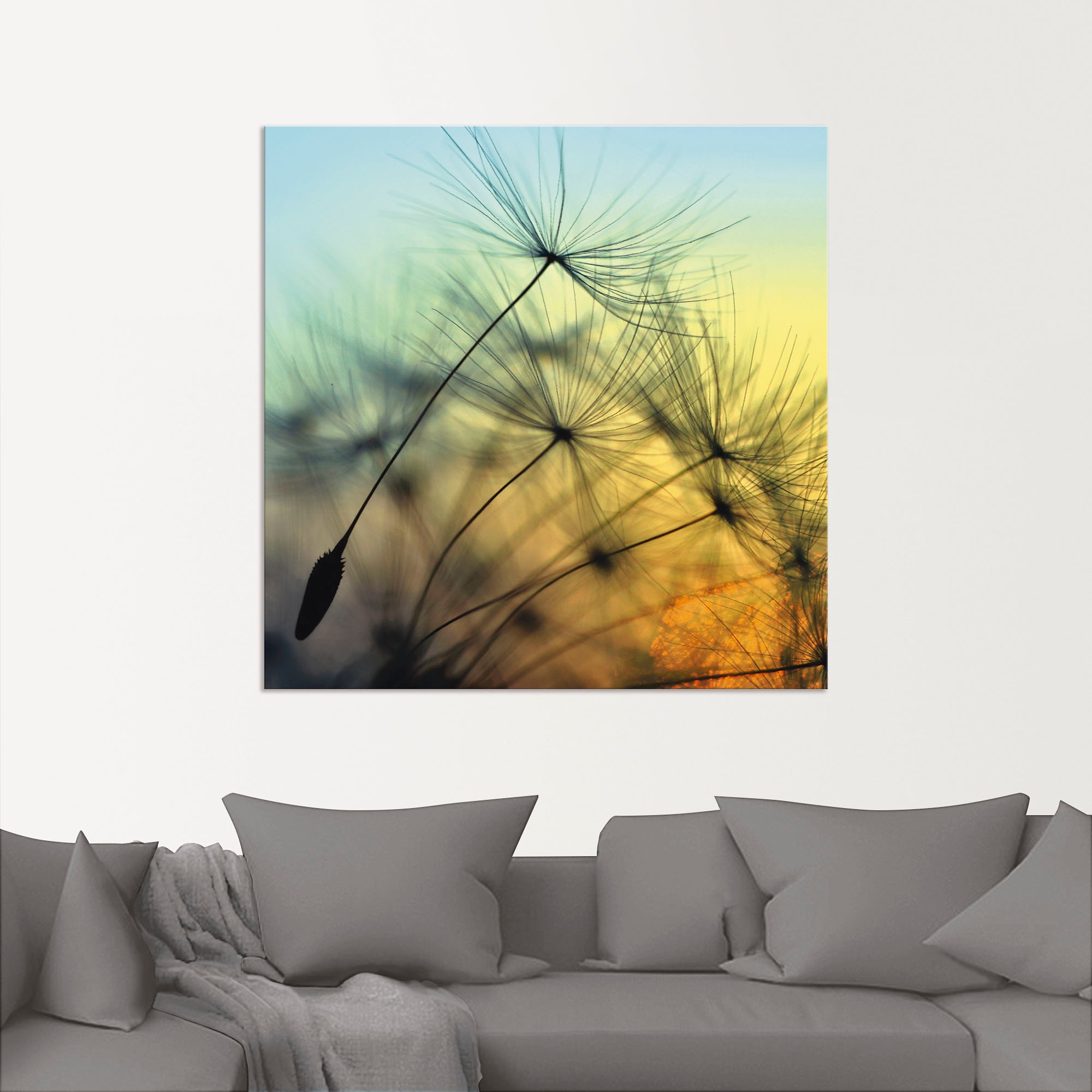 Artland Wandbild »Goldener Sonnenuntergang und Pusteblumen«, Blumen, (1 St.), als Alubild, Outdoorbild, Leinwandbild, Poster, Wandaufkleber