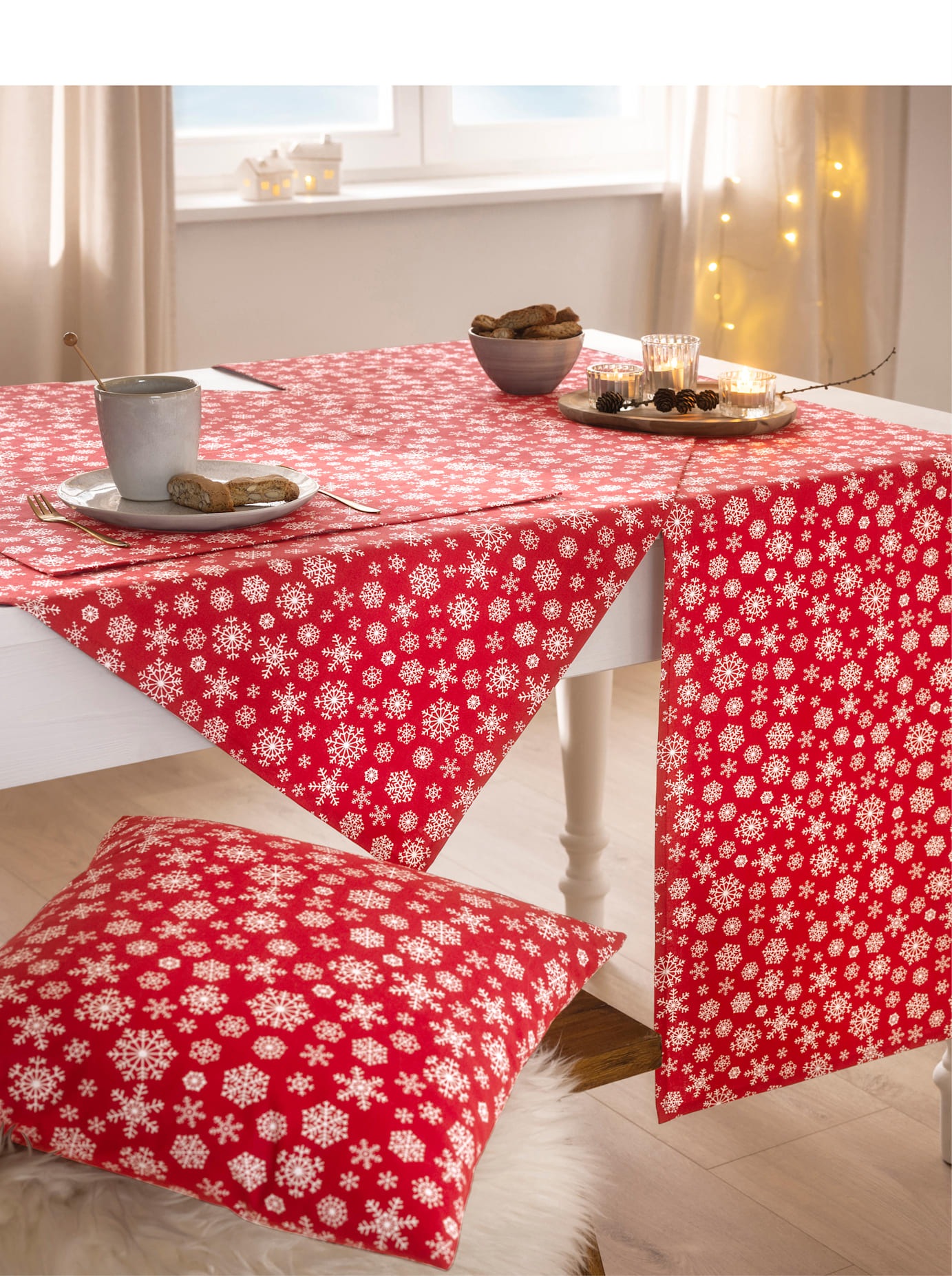 Mitteldecke, B:38cm L:38cmbeige, weiß, bedruckt, Tischdecken