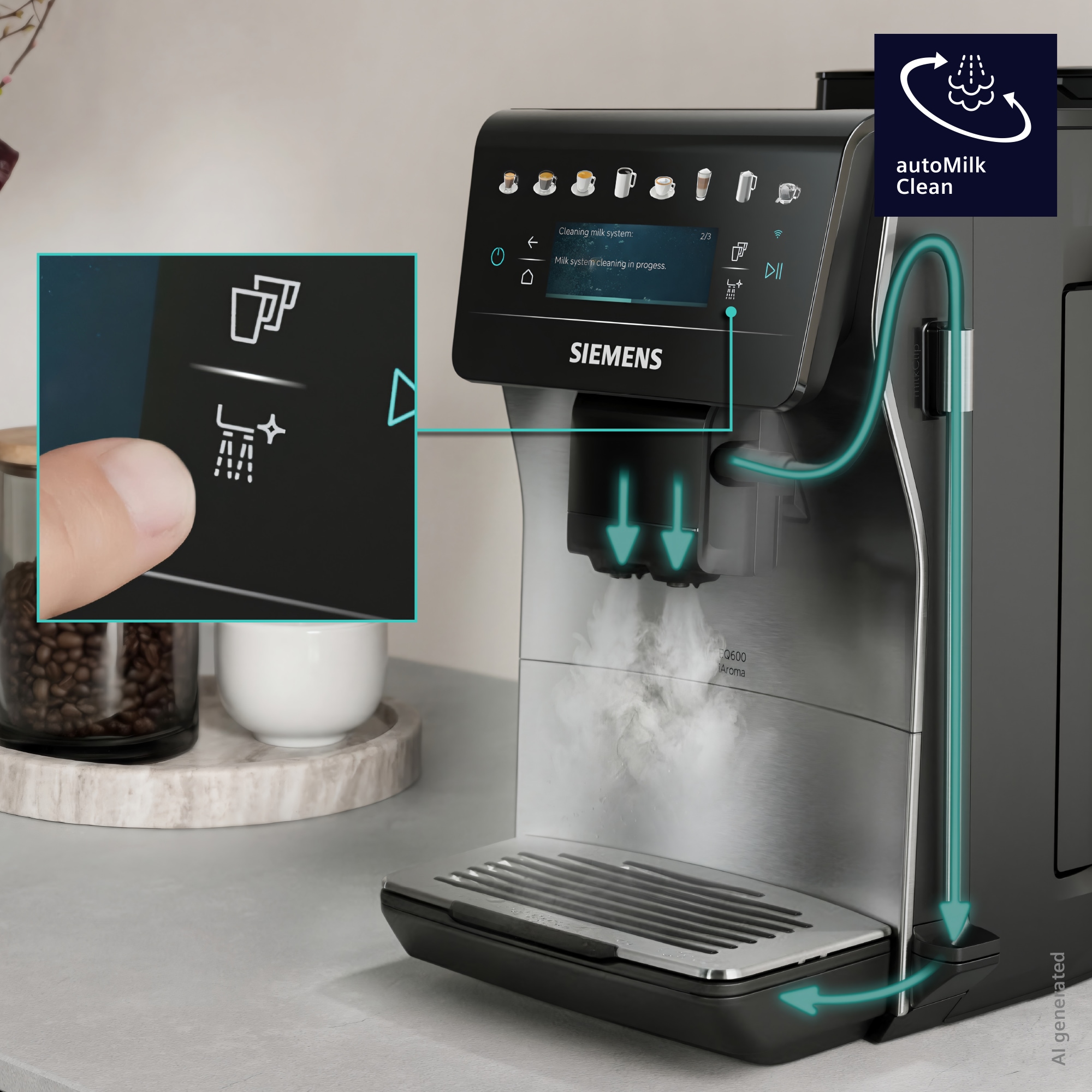 SIEMENS Kaffeevollautomat »EQ600 TP605EM3, 8 Getränke, XL-Getränke, bis zu 480ml, Kannenfunktion« bis zu 10 Favoriten, Doppeltassenfunktion, Keramikmahlwerk, Edelstahl