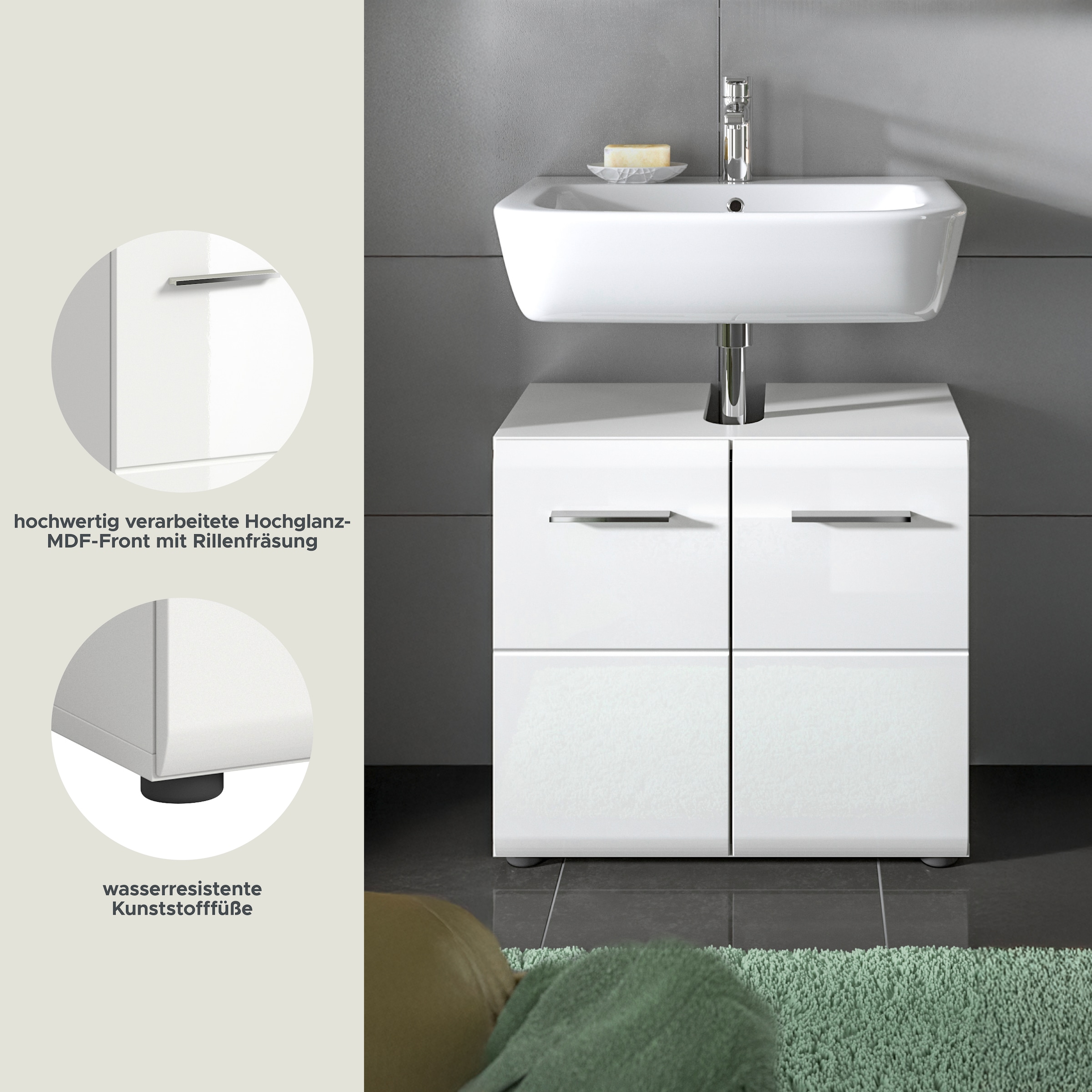 INOSIGN Waschbeckenunterschrank »FLORENZ, TOPSELLER!, Breite 60cm, 1 Einlegeboden, 2 Fächer«, mit Siphonausschnitt, Badmöbel, Badschrank, Schrank, Kommode, Bad