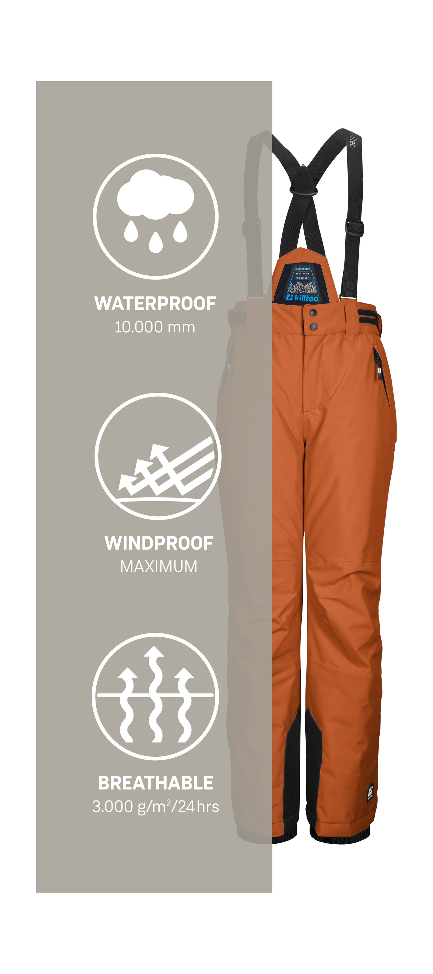 Killtec Skihose »KSW 214 BYS SKI PNTS«, Wasserdichte, atmungsaktive Skihose mit verstellbarem Latz.