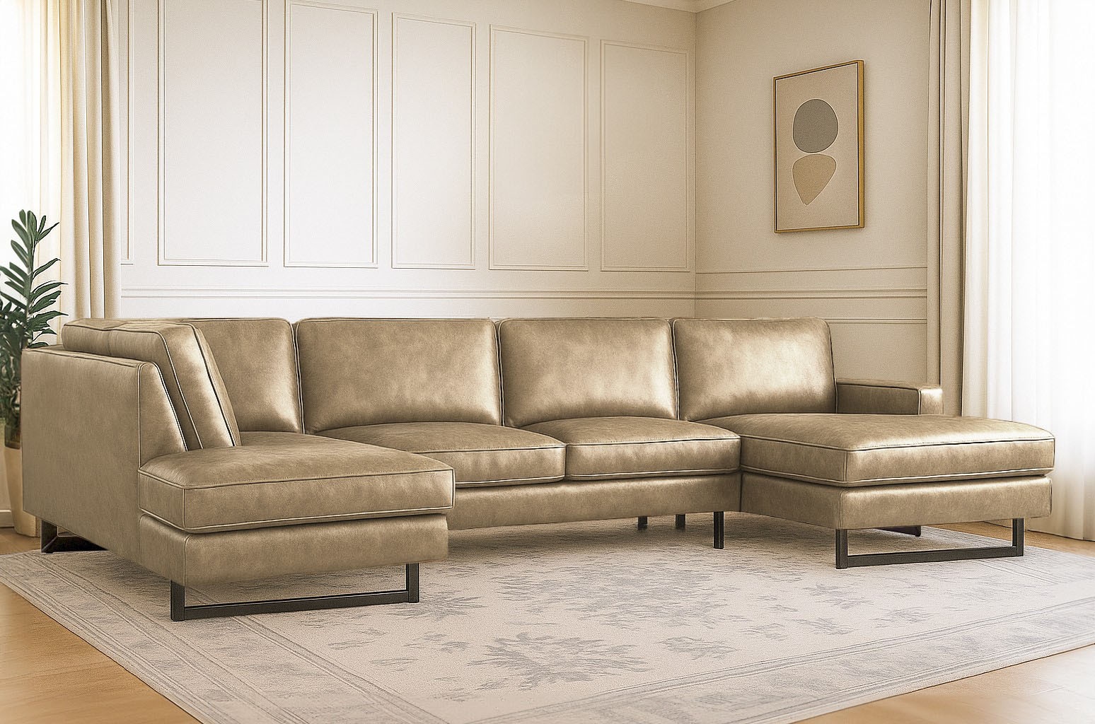 OTTO home Wohnlandschaft "Pinto, 350 cm, U-Form, XXL, mit Ottomanen" Cord, Chenille, Lederoptik, mit Keder, Metallfüße, Wellenunterfederung