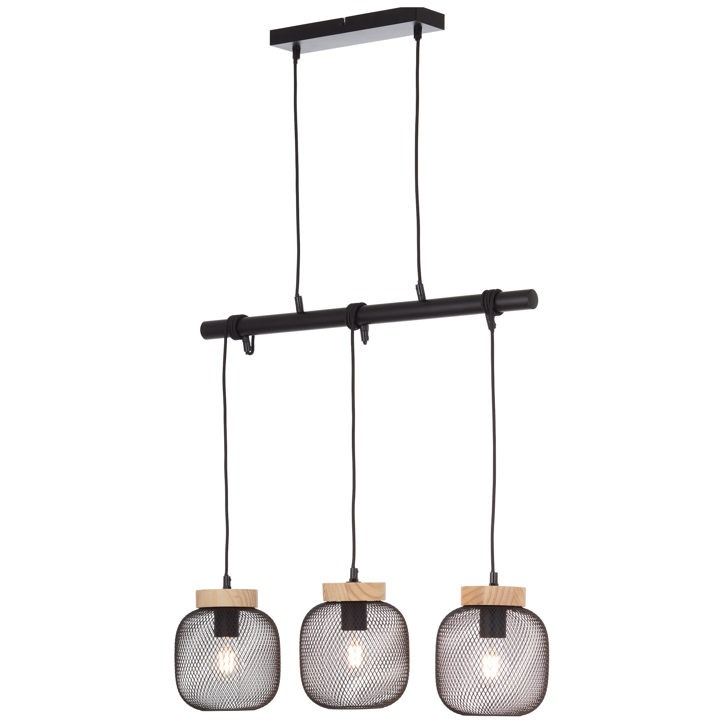 Brilliant Pendelleuchte »Giada«, 3 flammig, Leuchtmittel E27 | ohne Leuchtmittel, Balkenpendelleuchte, H 177 cm, B 68 cm, Metall/Holz, schwarz/braun