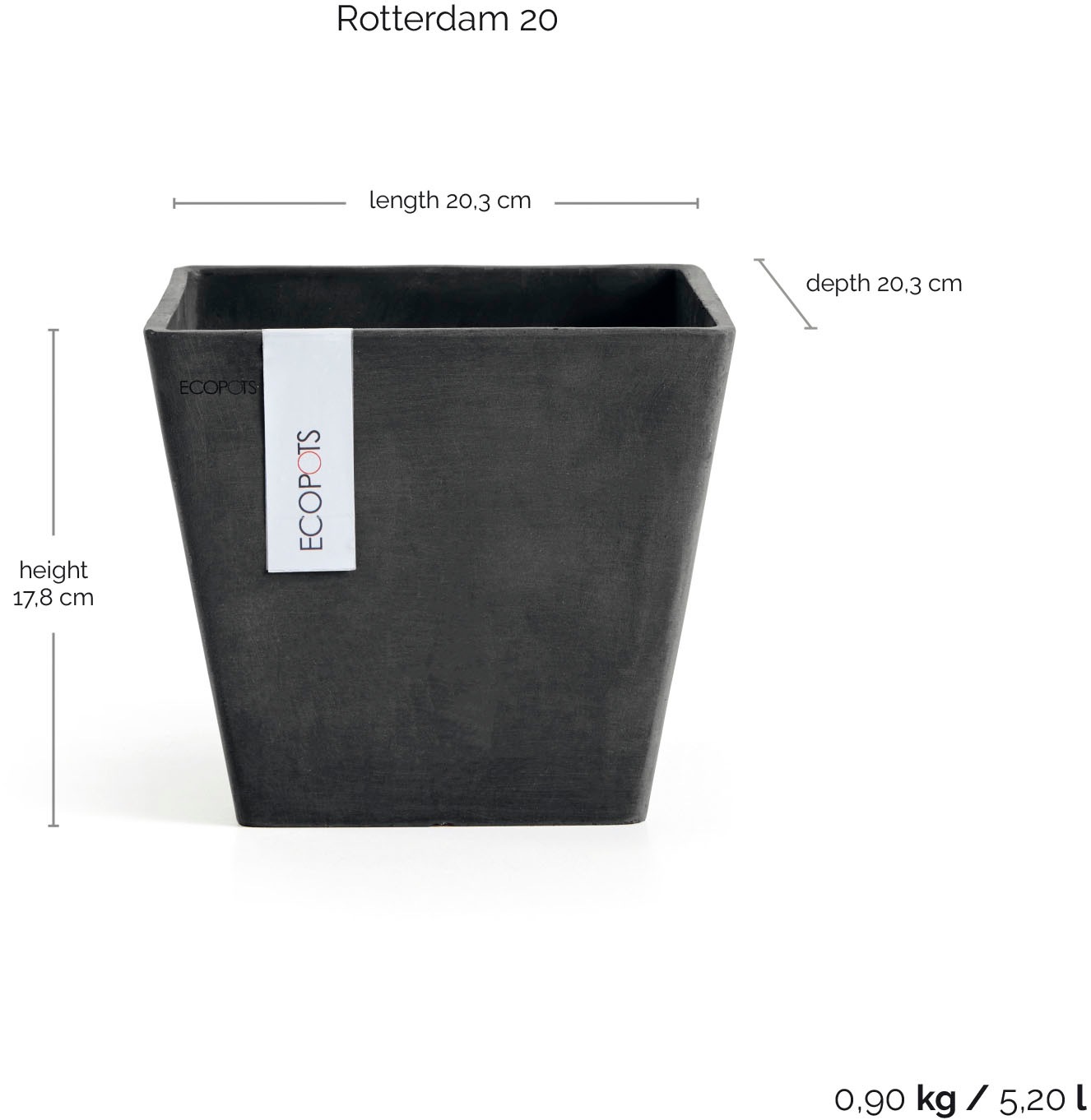 ECOPOTS Blumentopf »ROTTERDAM Dark Grey« BxTxH: 20x20x17,5 cm
