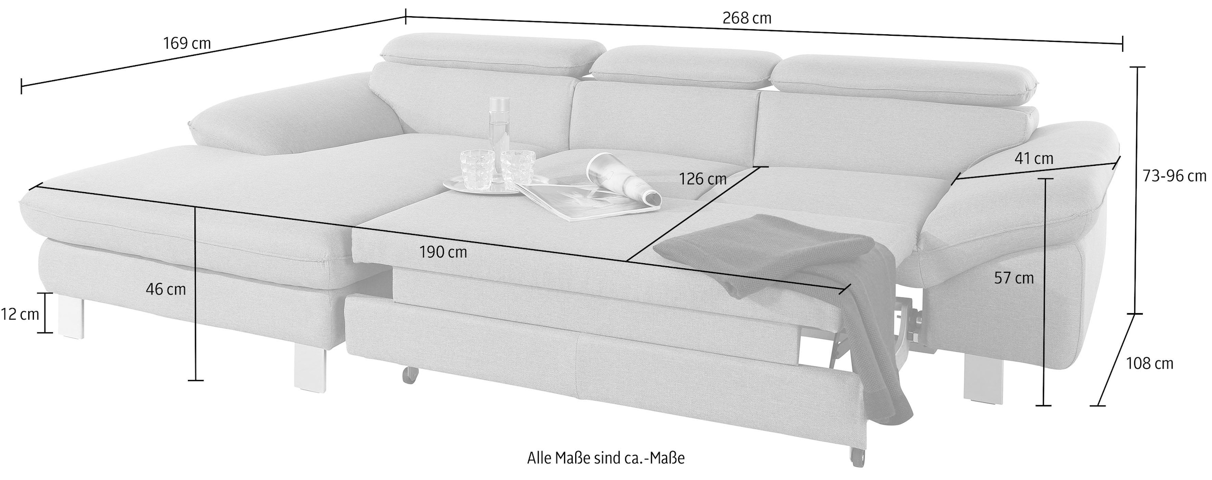 COTTA Ecksofa »Driver L-Form«, mit Kopfteilverstellung, wahlweise mit Bettfunktion & Bettkasten