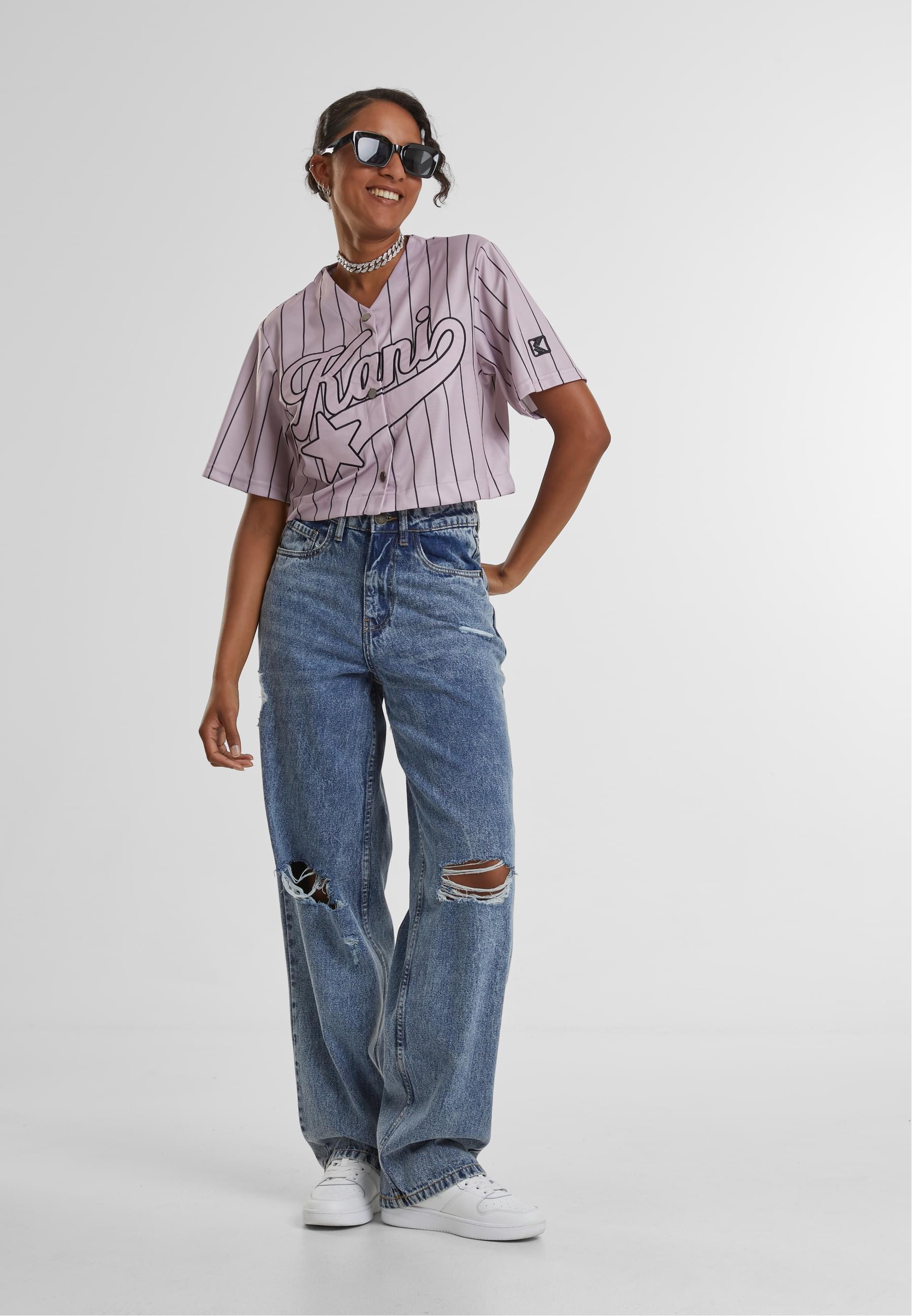 Karl Kani Langarmhemd »Karl Kani Karl Kani OG Star Logo Crop Pinstripe Baseball Shirt«