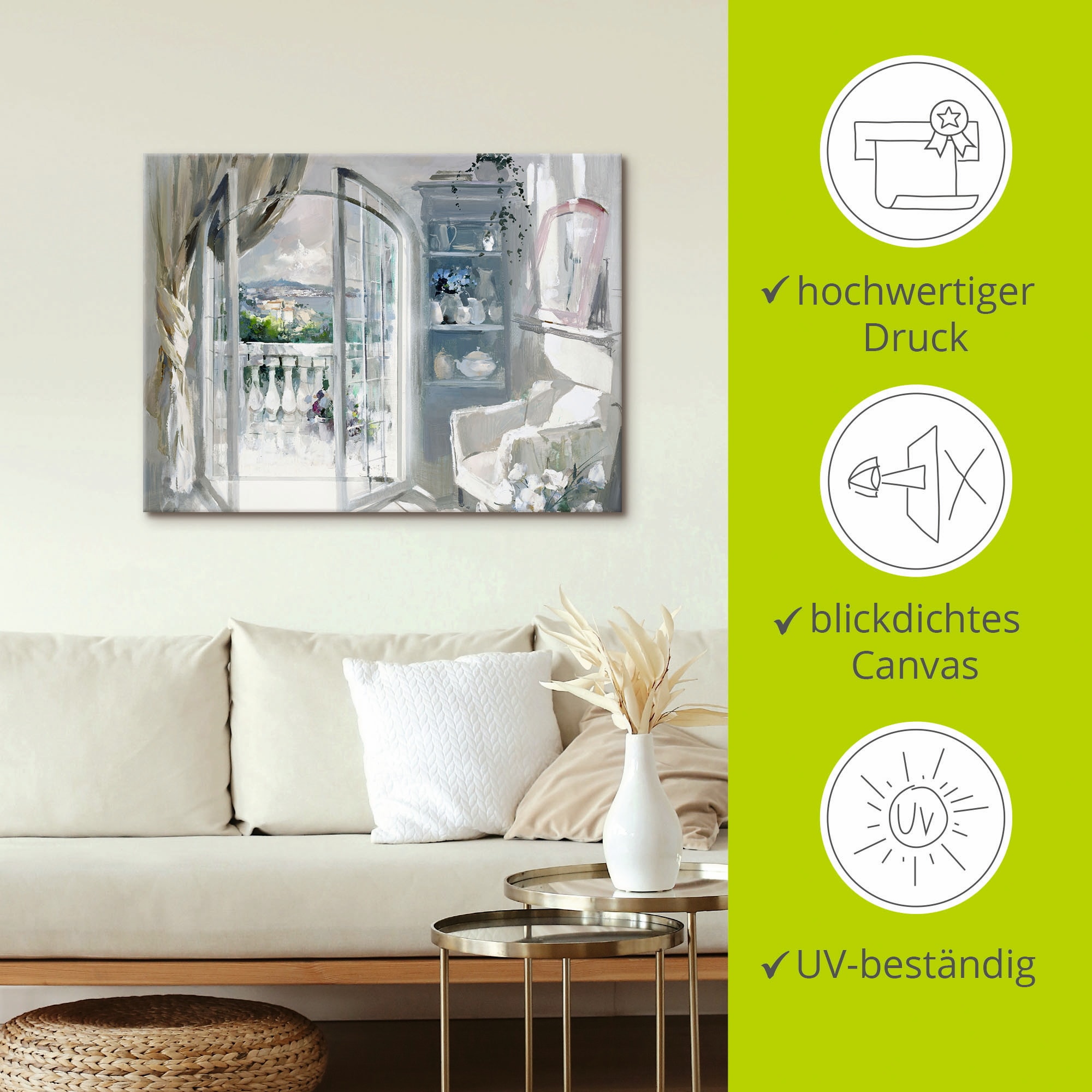 Artland Leinwandbild »Sonniger Raum«, Fensterblick, (1 St.), auf Keilrahmen gespannt