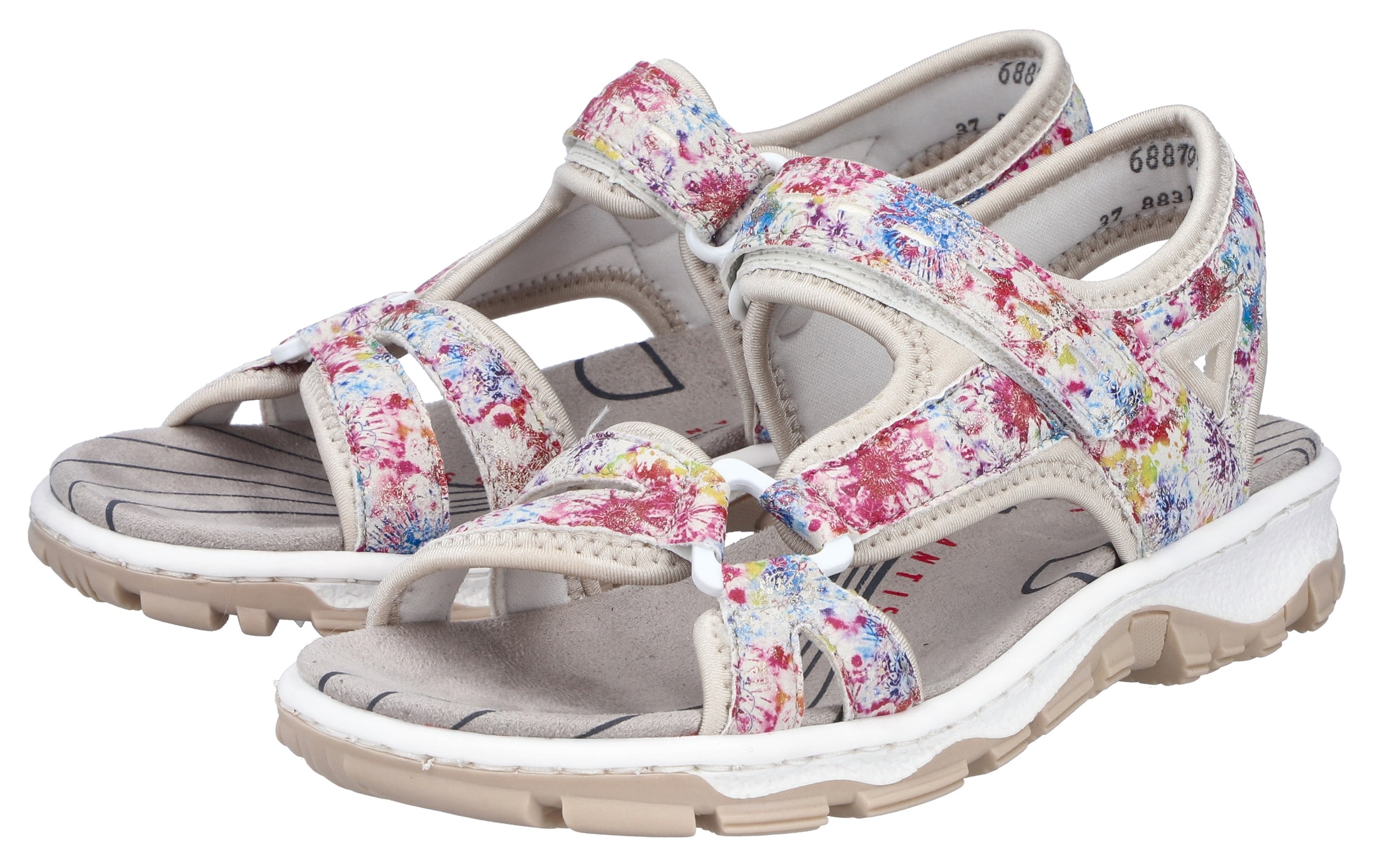 Riemchensandale RIEKER, Damen, Gr. 38, creme multicolor, Lederimitat, Textil, mehrfarbig, Schuhe Riemchensandale, Sommerschuh, Sandalette, Outdoorschuh in Trekking-Optik